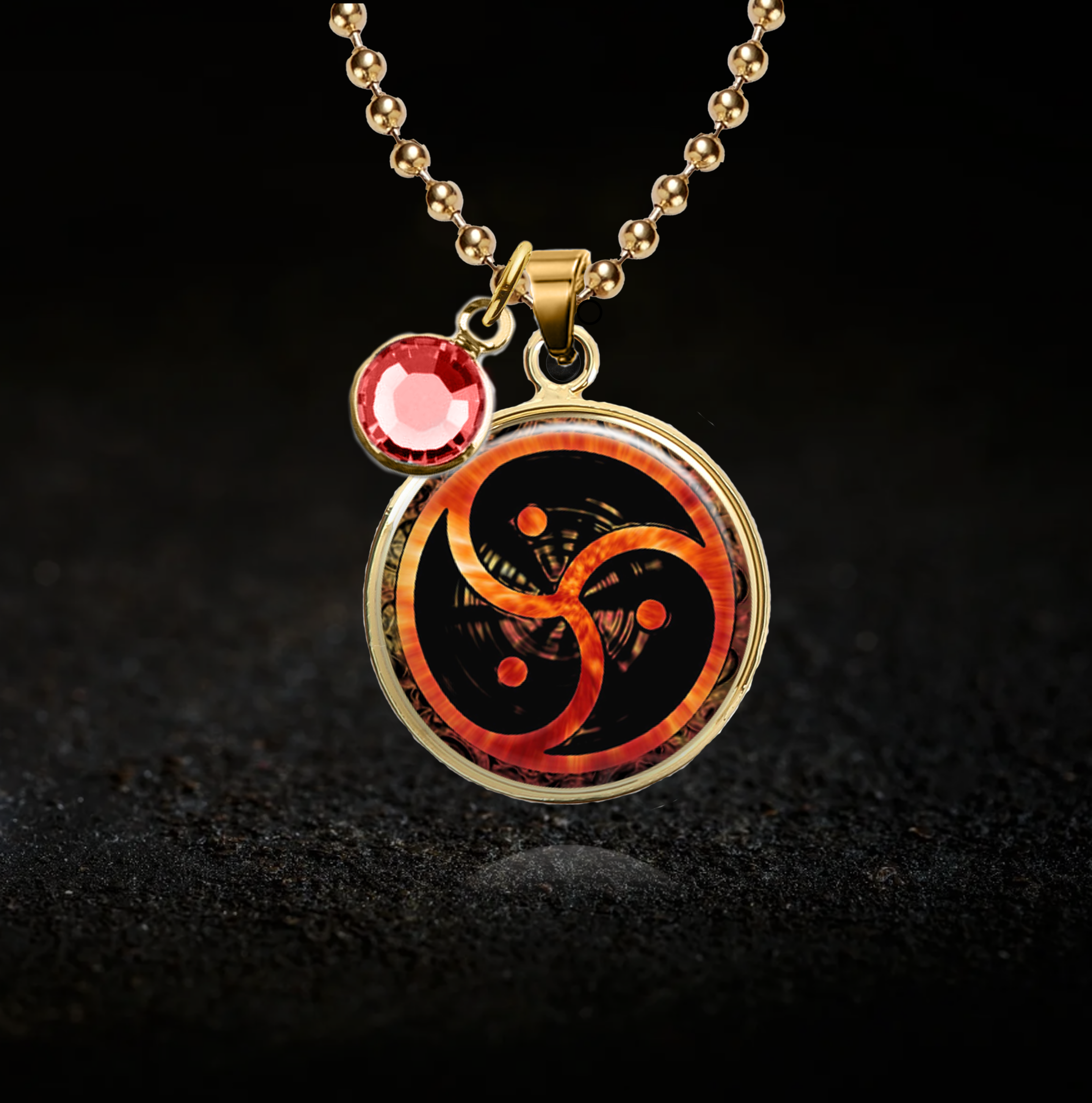 Fiery Triskelion, BDSM Necklace - Optional Birthstone