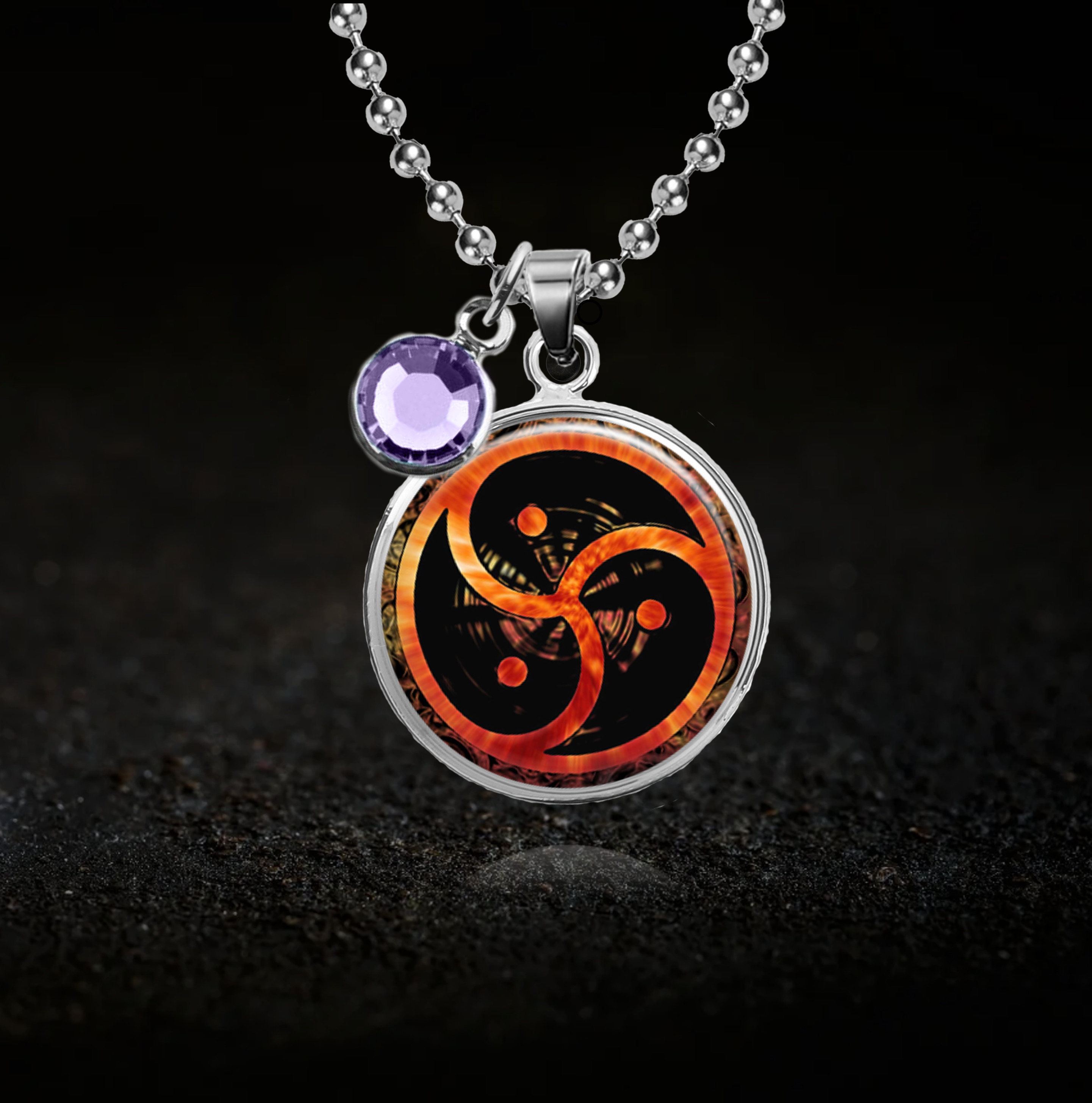 Fiery Triskelion, BDSM Necklace - Optional Birthstone