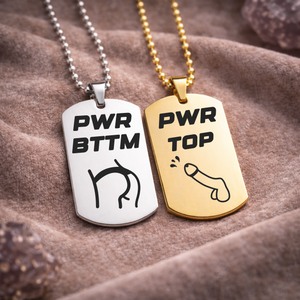 PWR BTTM and PWR Top gay role tag necklace bedroom position jewellery gold and silver