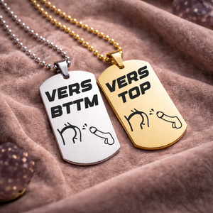 Vers BTTM and Vers Top engraved gay fetish necklace stainless steel dog tag pendant