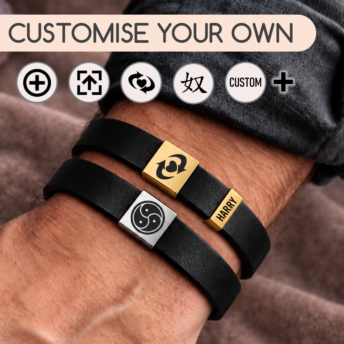 Custom Symbolic Leather Cuff Bracelet