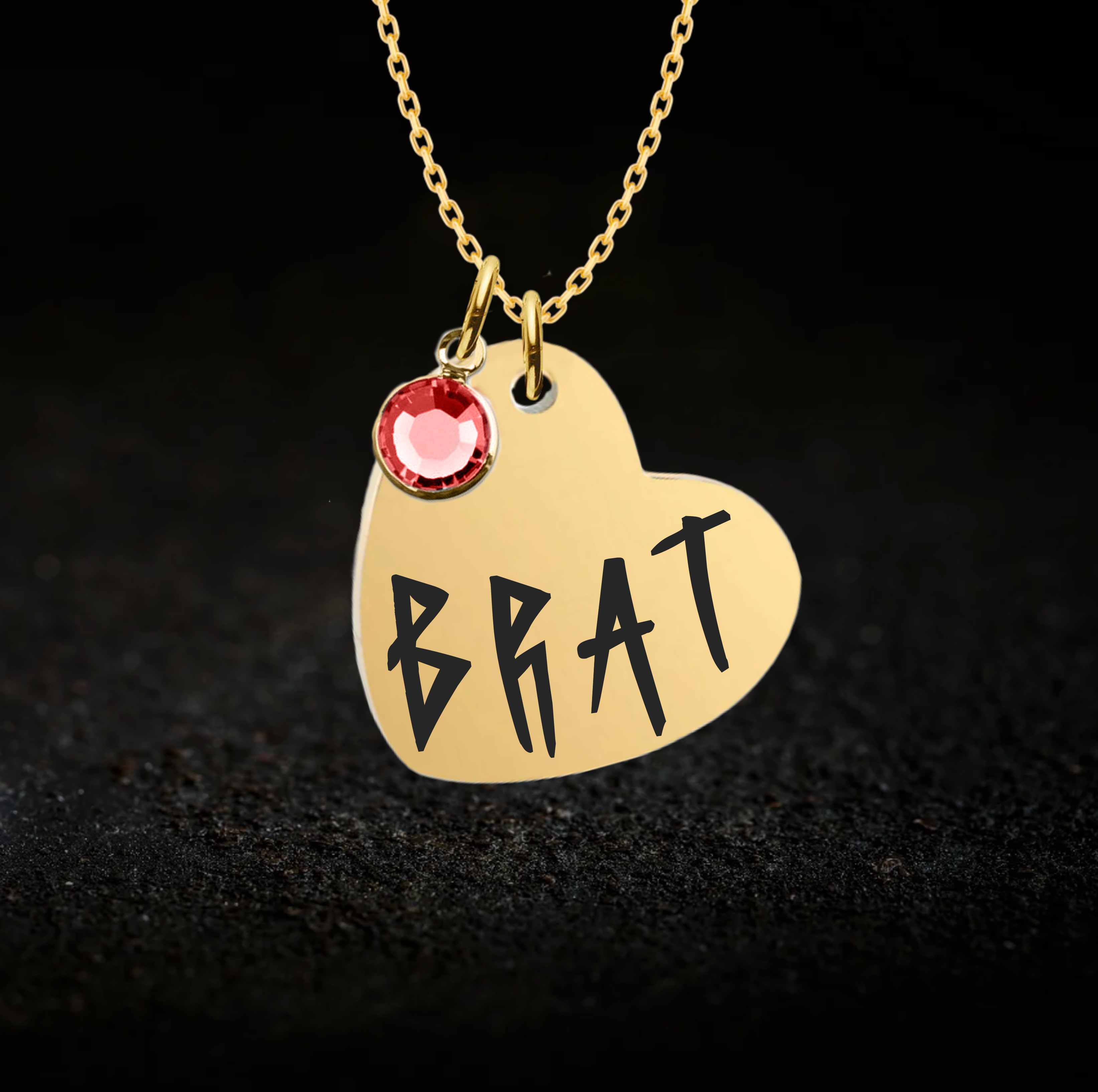 Submissive Brat Heart Necklace, Optional Birthstone