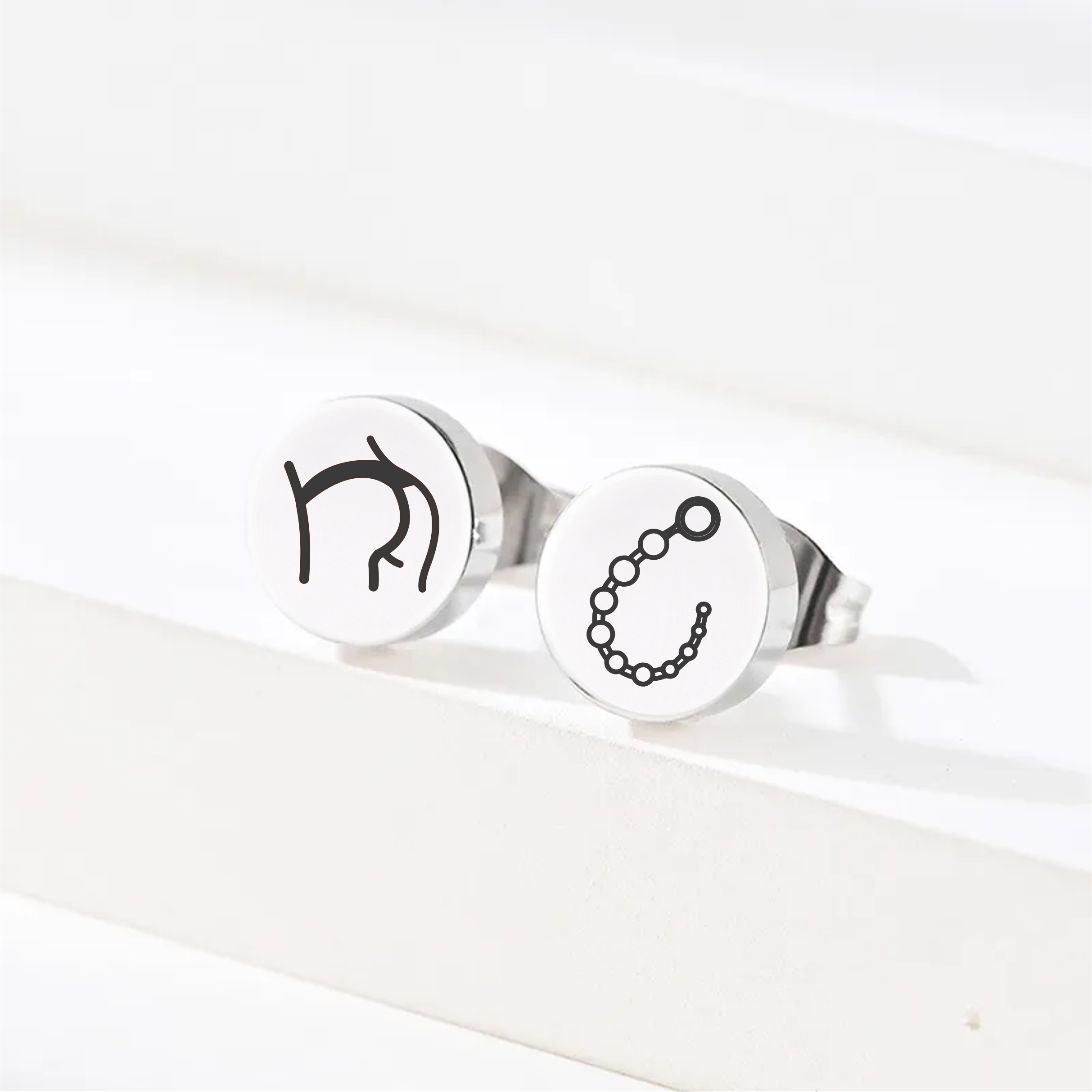 Bottom and Anal Bead, Stud Earrings