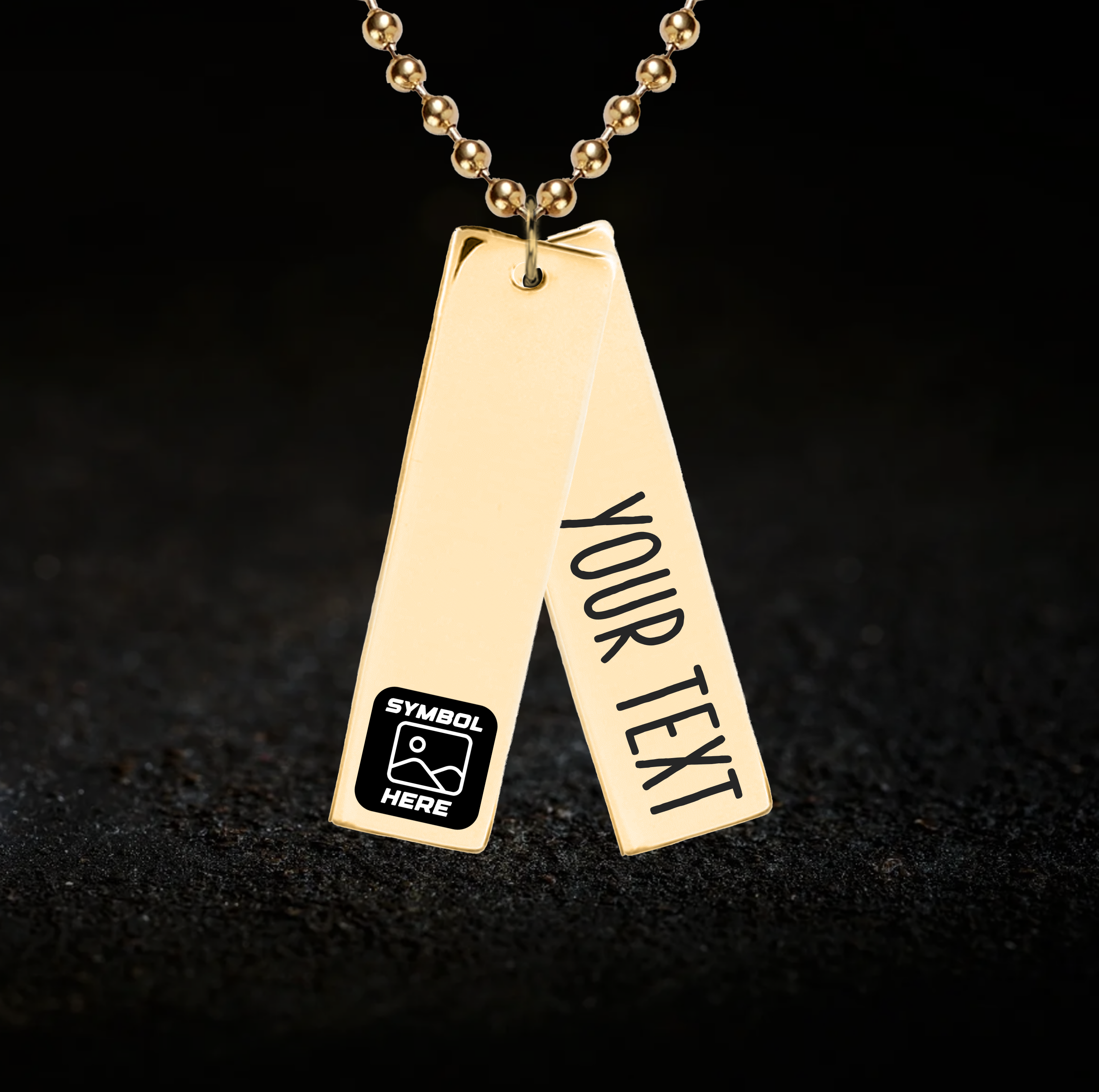 Custom Text and Emblem, Rectangle Bar Necklace (10 X 35mm)