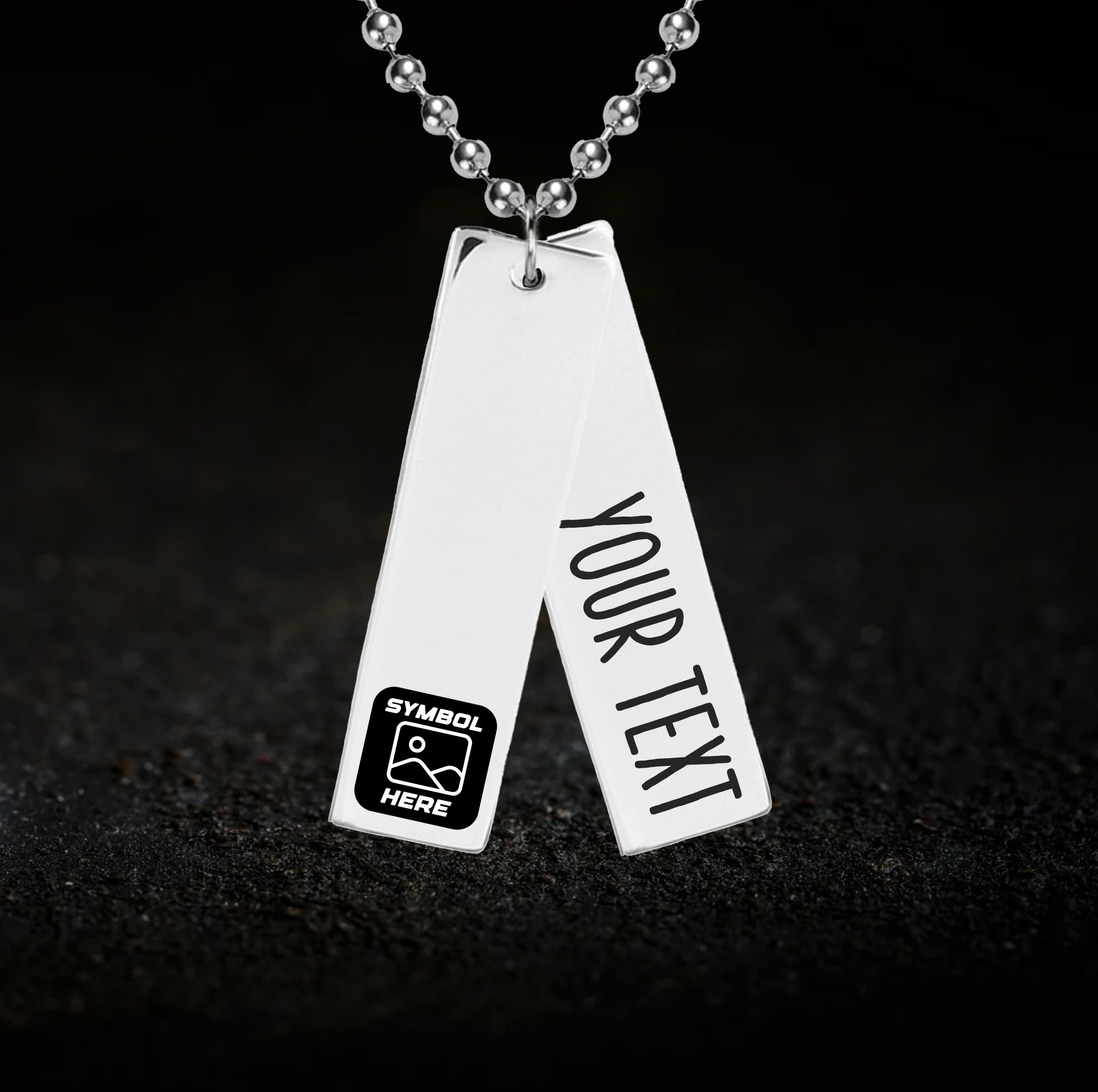 Custom Text and Emblem, Rectangle Bar Necklace (10 X 35mm)