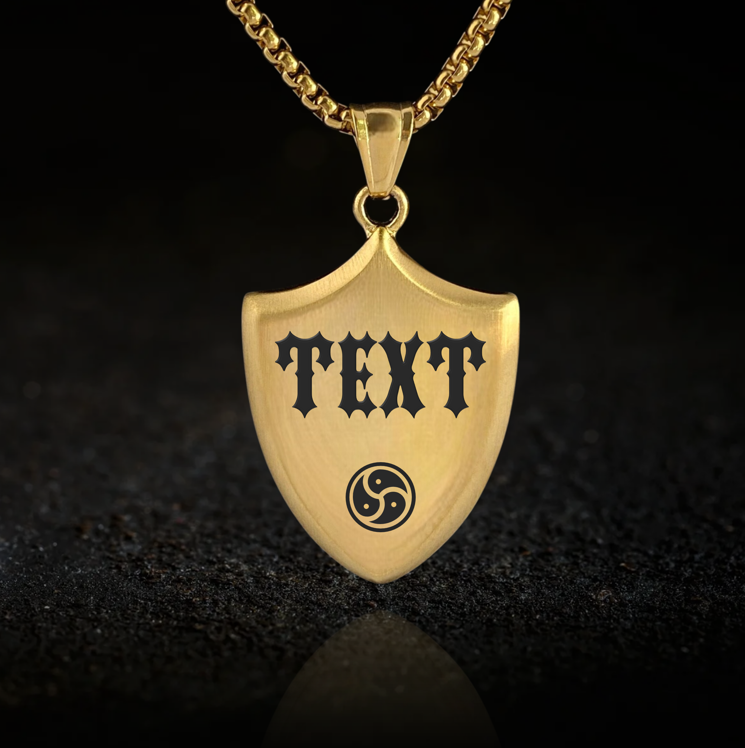 Custom Text, Triskelion Shield Necklace