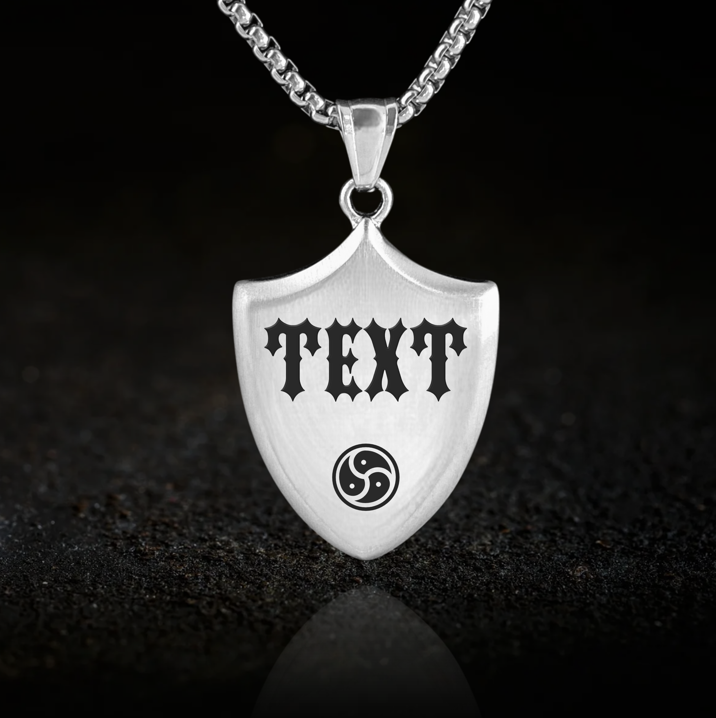 Custom Text, Triskelion Shield Necklace
