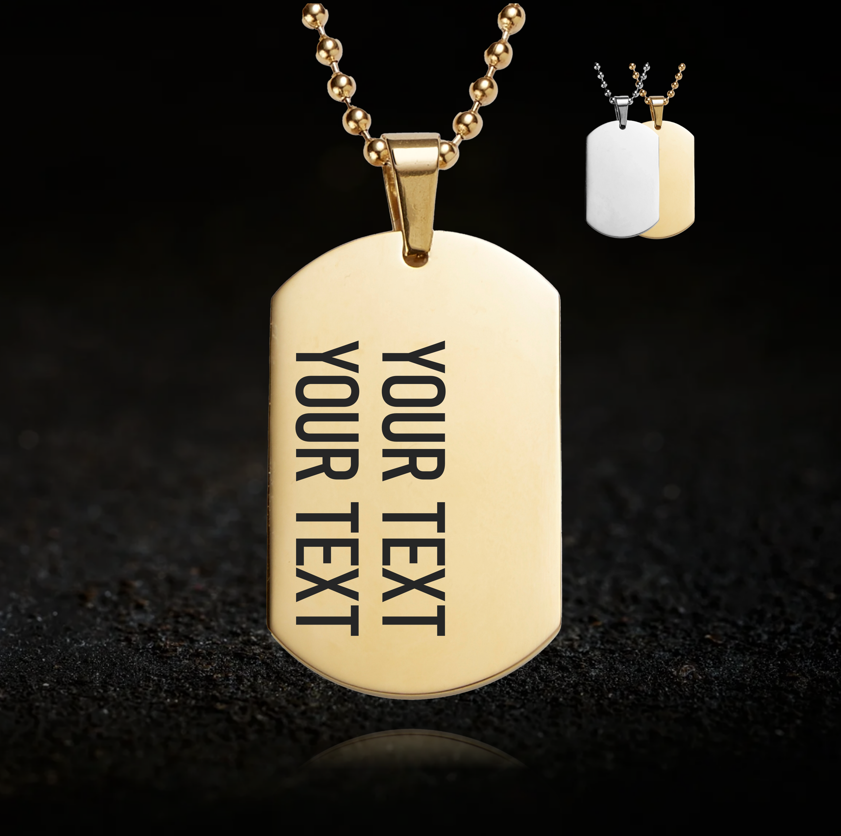 Custom Text, Dog Tag Necklace  (2 rows of text)