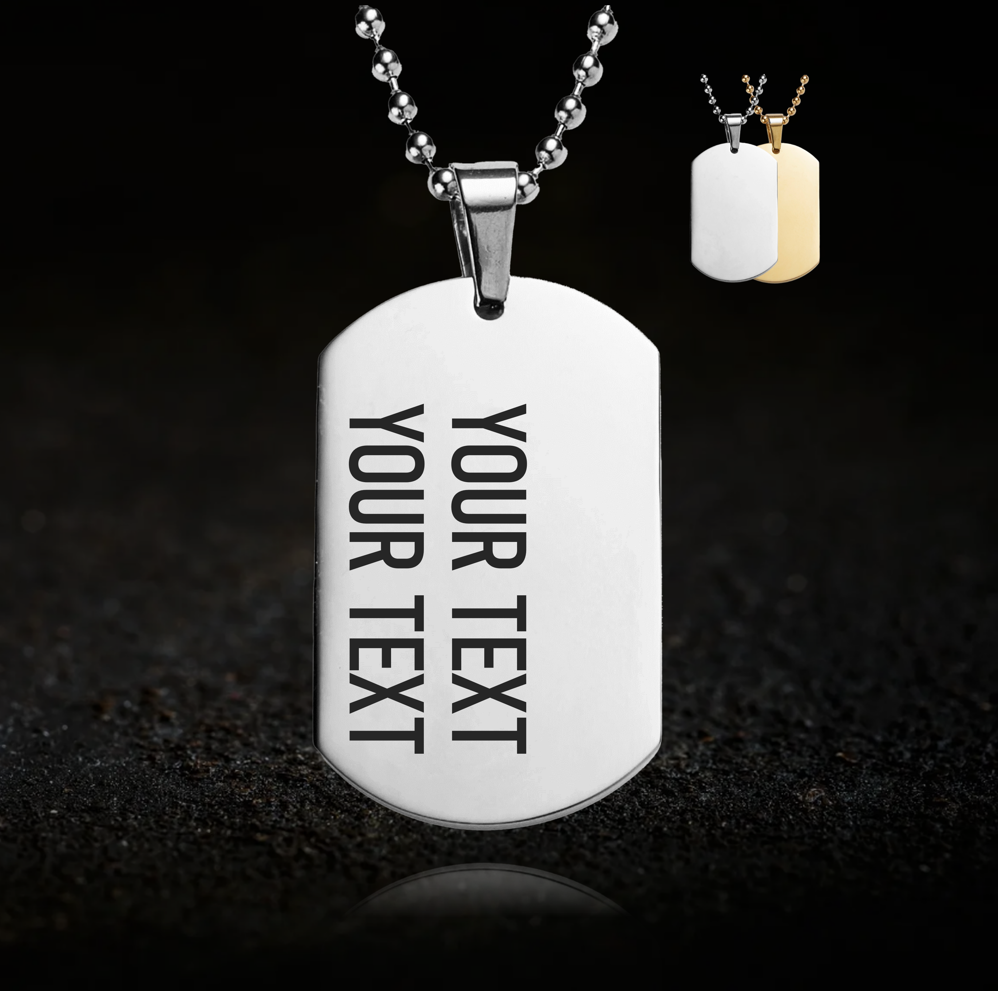 Custom Text, Dog Tag Necklace  (2 rows of text)