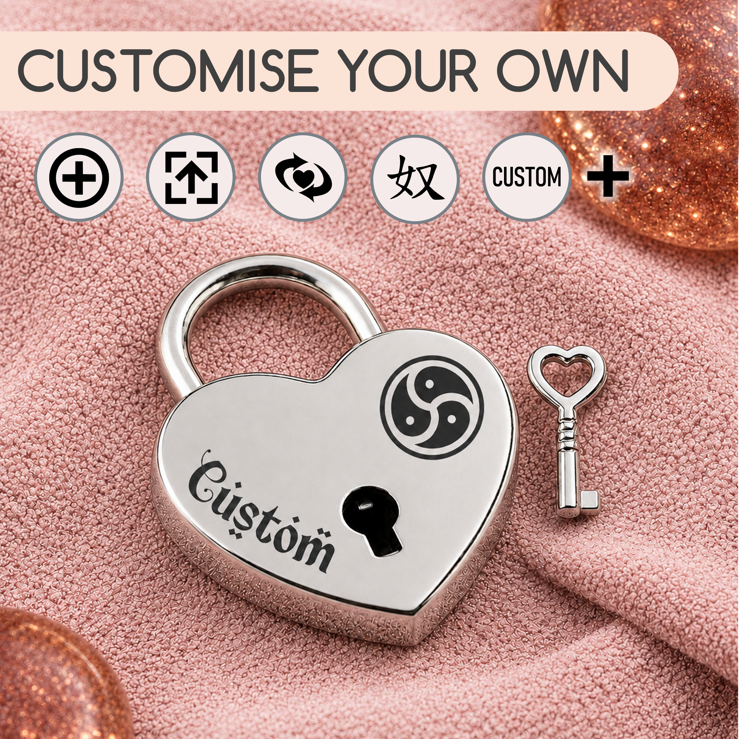 Create your own - Heart Padlock, with custom text and symbol