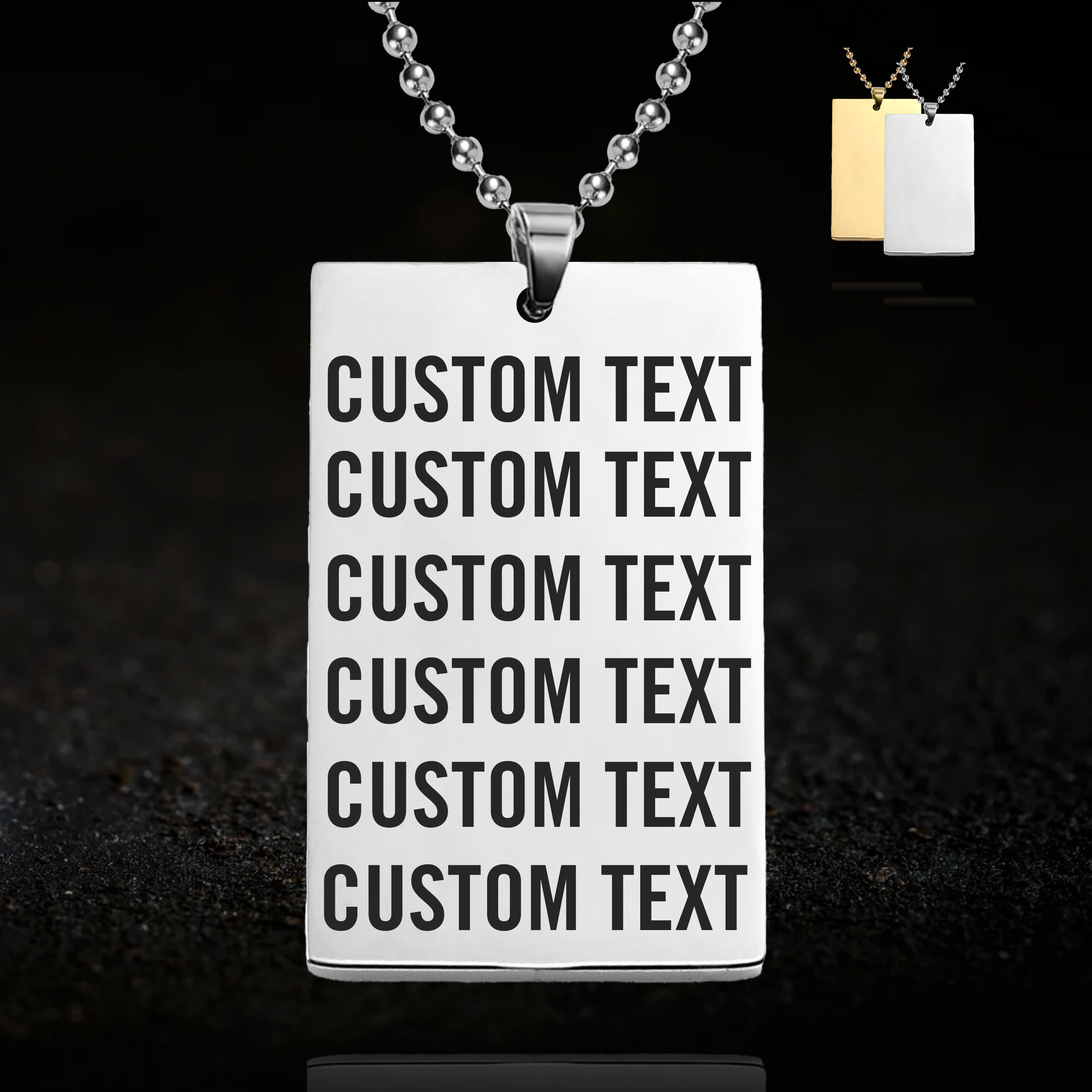Custom Text, Large Rectangle Necklace - Horizontal