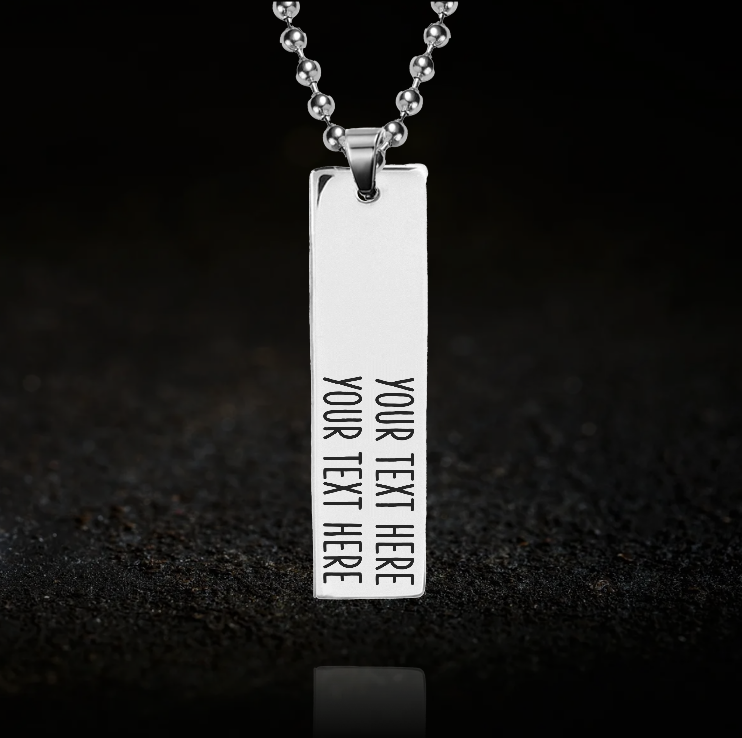 Custom Text, Rectangle Bar Necklace (12 X 50mm, 2 Lines of Text)