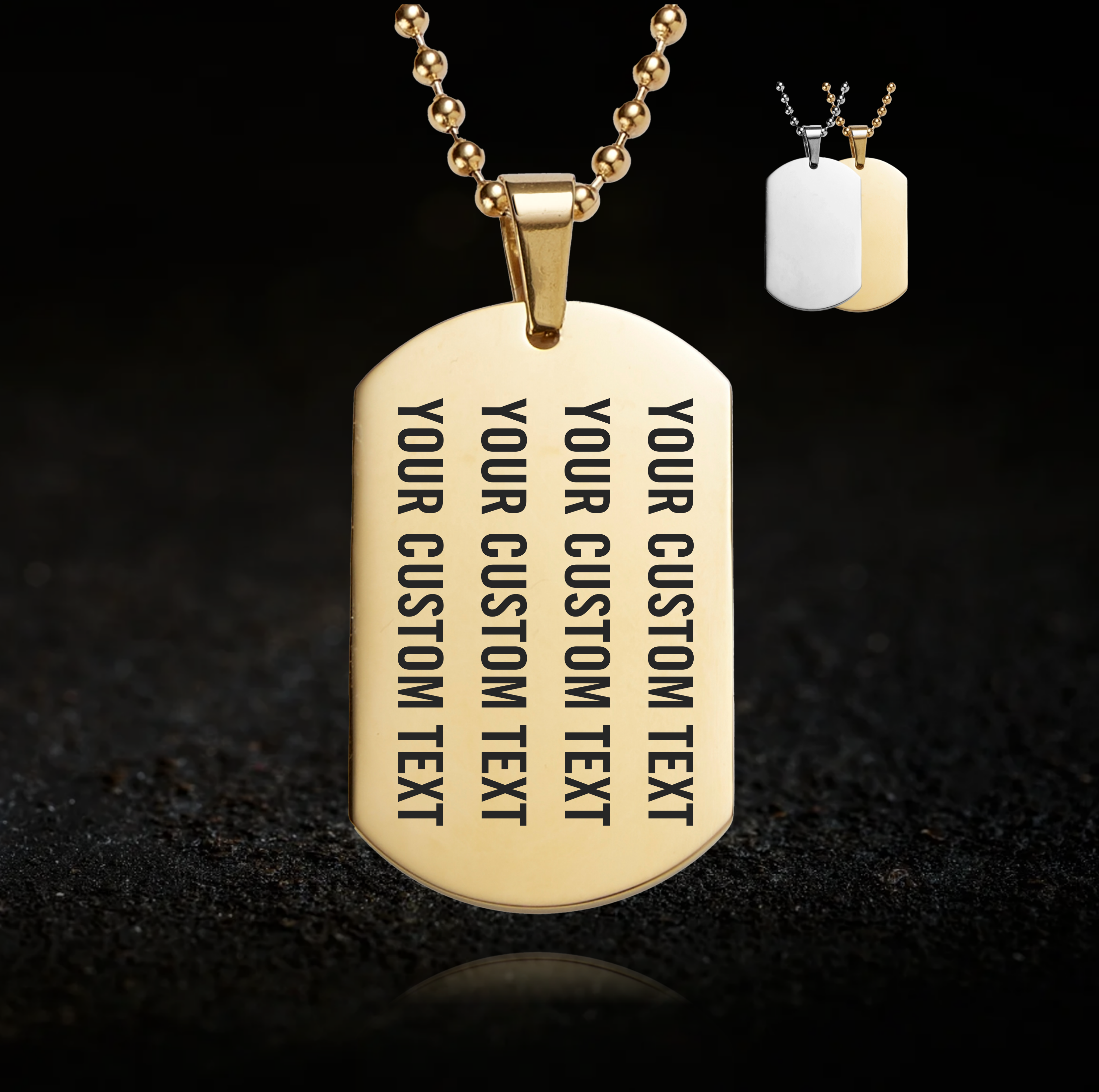 Custom Text, Dog Tag Necklace - Vertical
