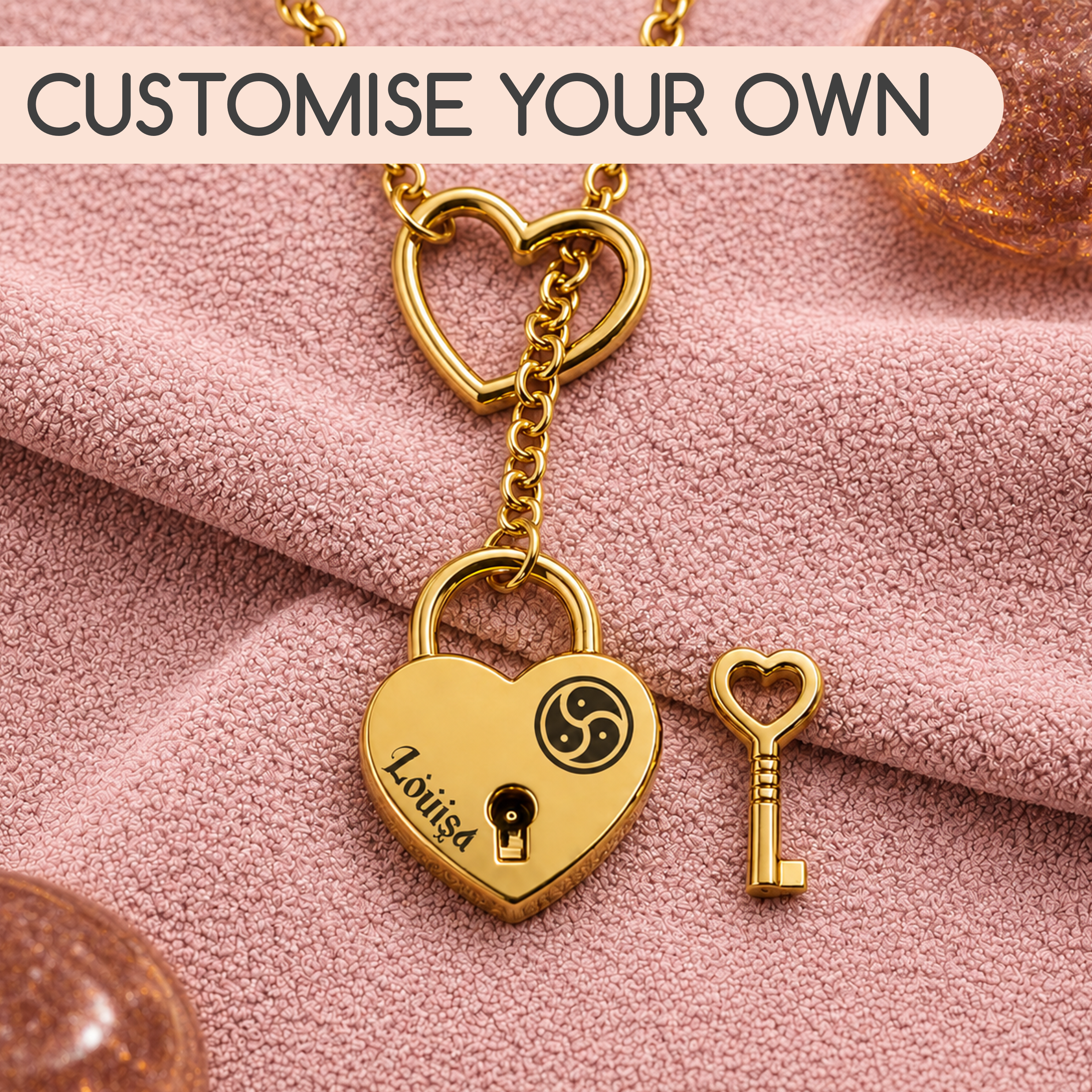 Create your own - Padlock heart necklace with custom text and symbol