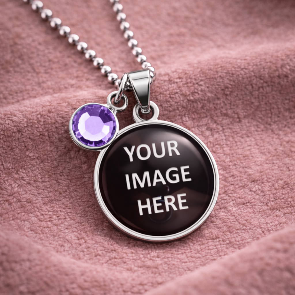 Custom Photo Necklace – Personalised Fetish Pendant (Optional Birthstone)