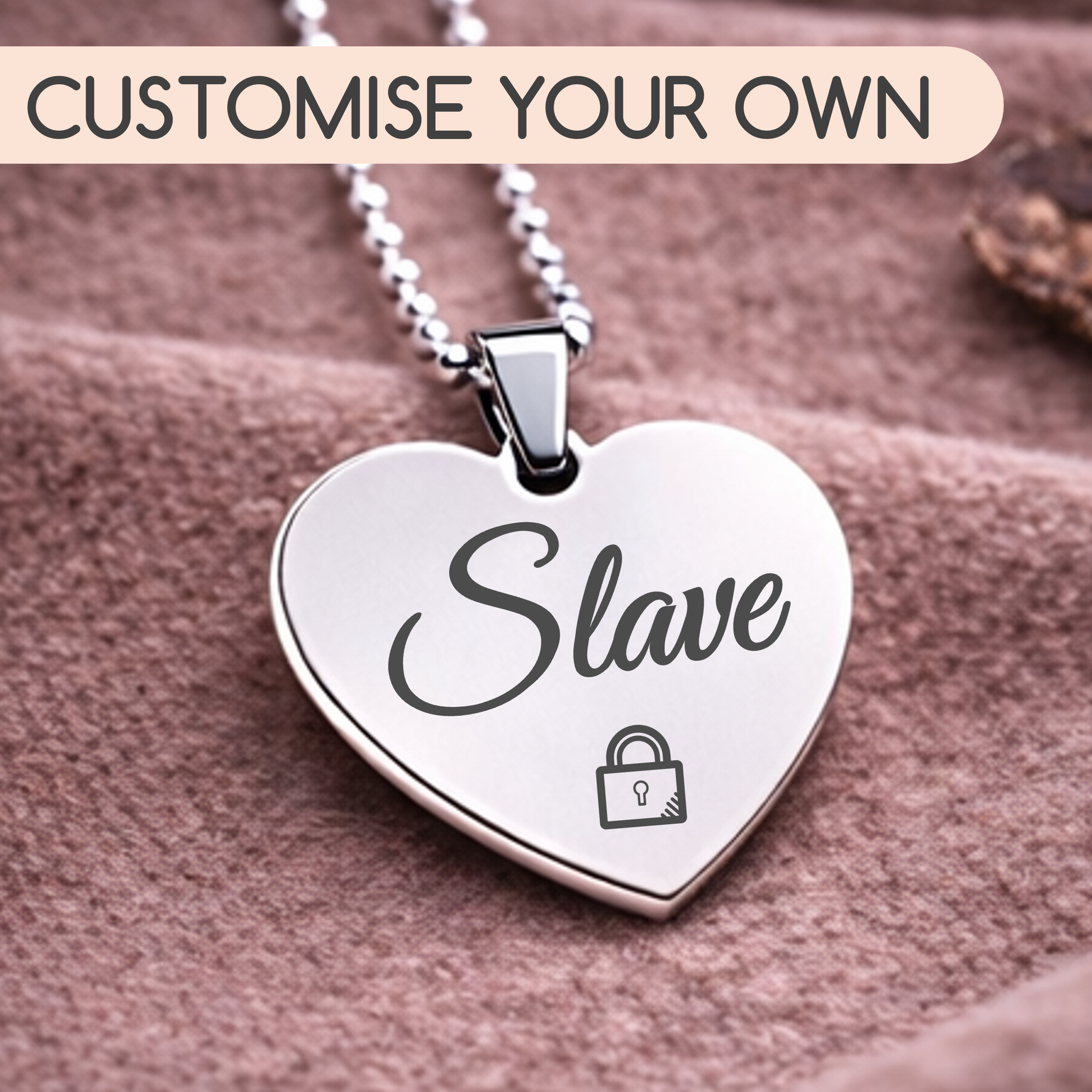 Custom BDSM heart necklace with engraved text