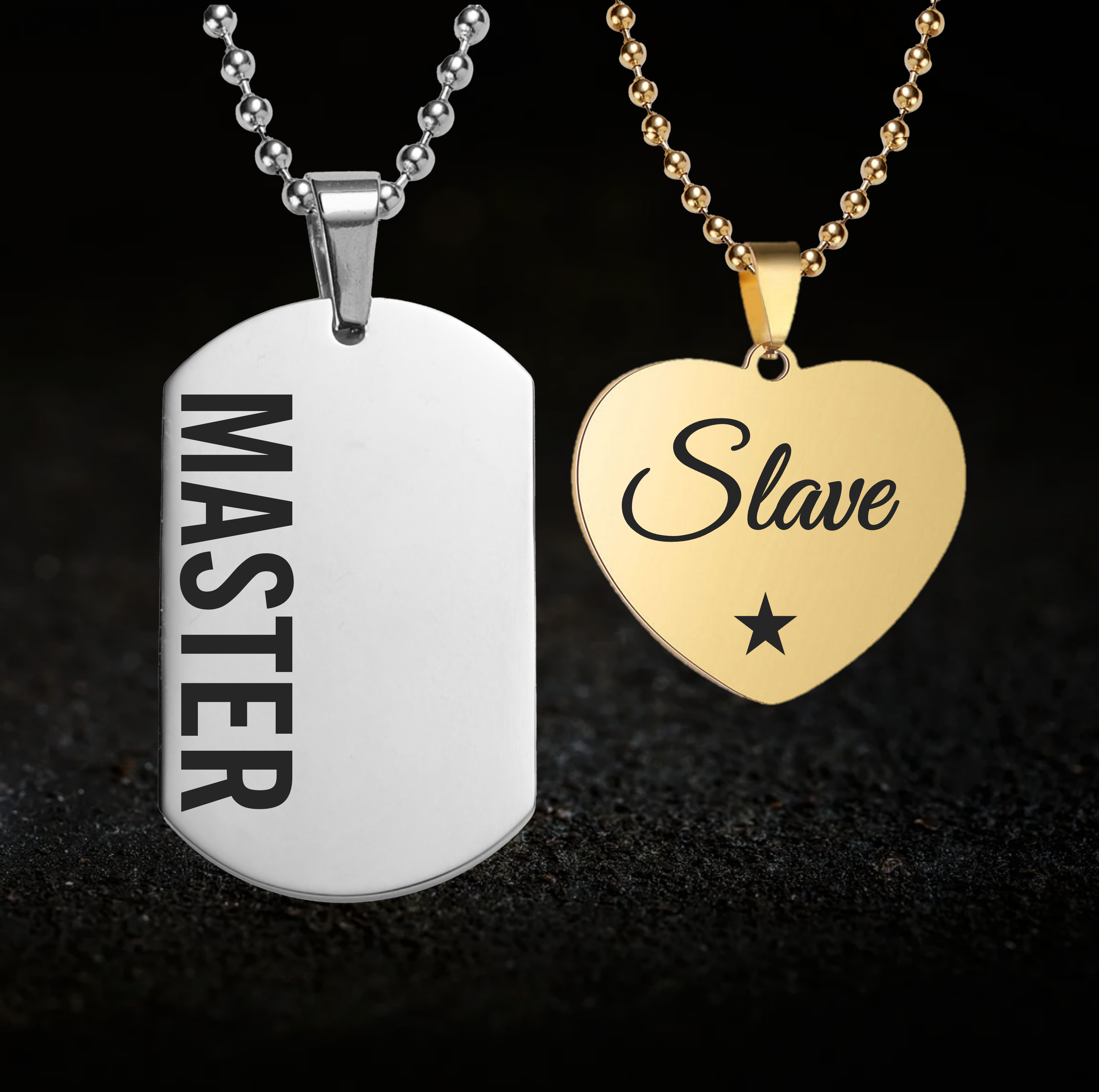 Dominant Master and Submissive Slave, BDSM Necklace Set