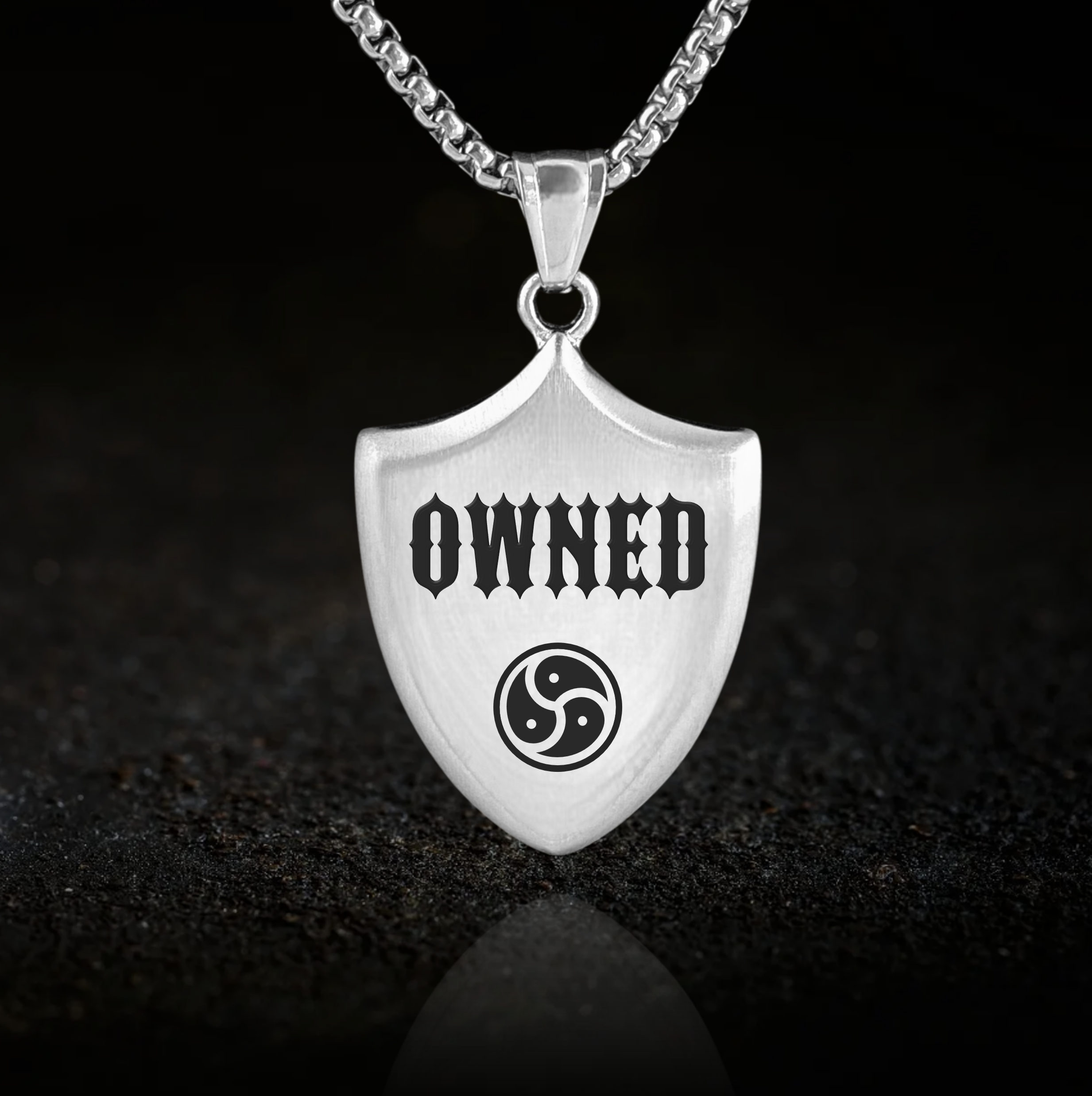 Submissive Owned, BDSM Triskelion, Shield Pendant Necklace