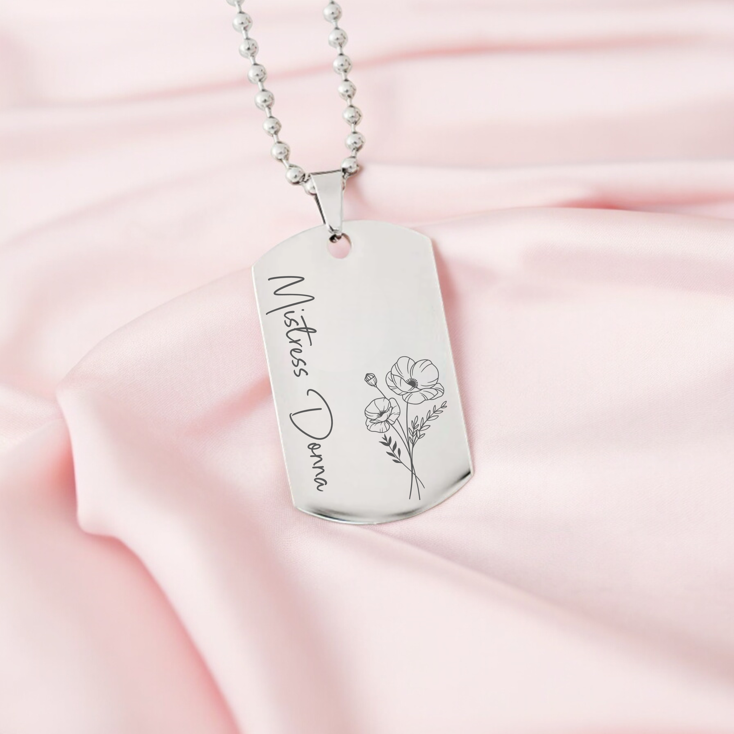 Personalised Hybrid, Birth Flower Dog Tag Necklace