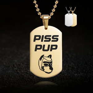 Piss Pup Hood necklace – gold tag pendant for golden shower and pup play kink