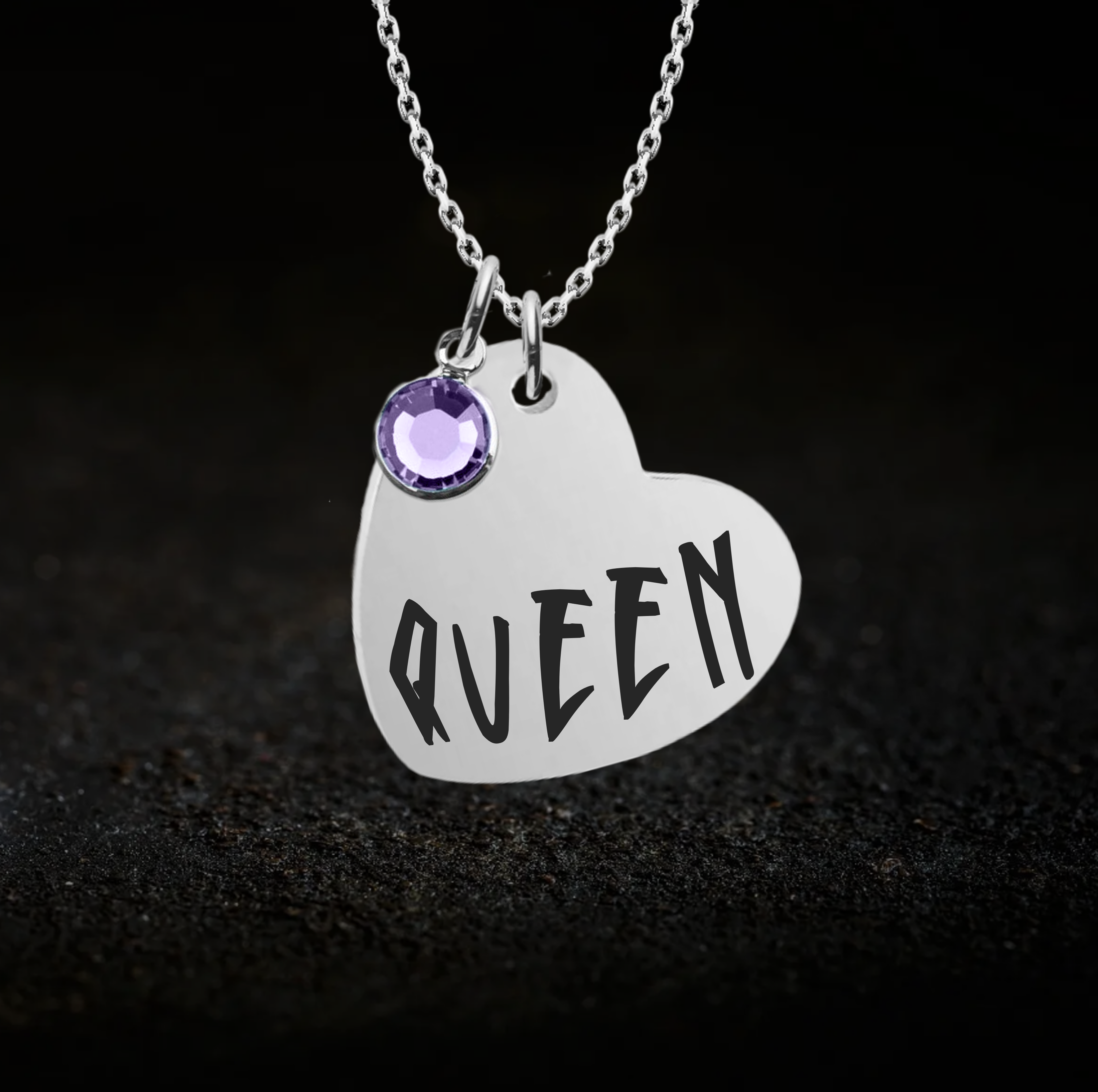 Dominant BDSM Queen Heart Necklace, Optional Birthstone