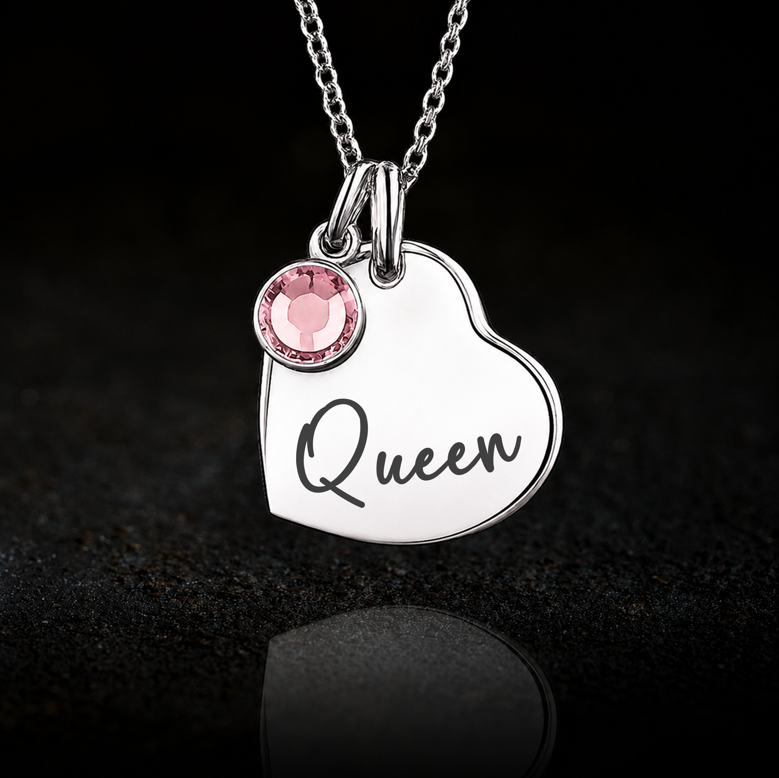Dominant BDSM Queen Heart Necklace, Optional Birthstone