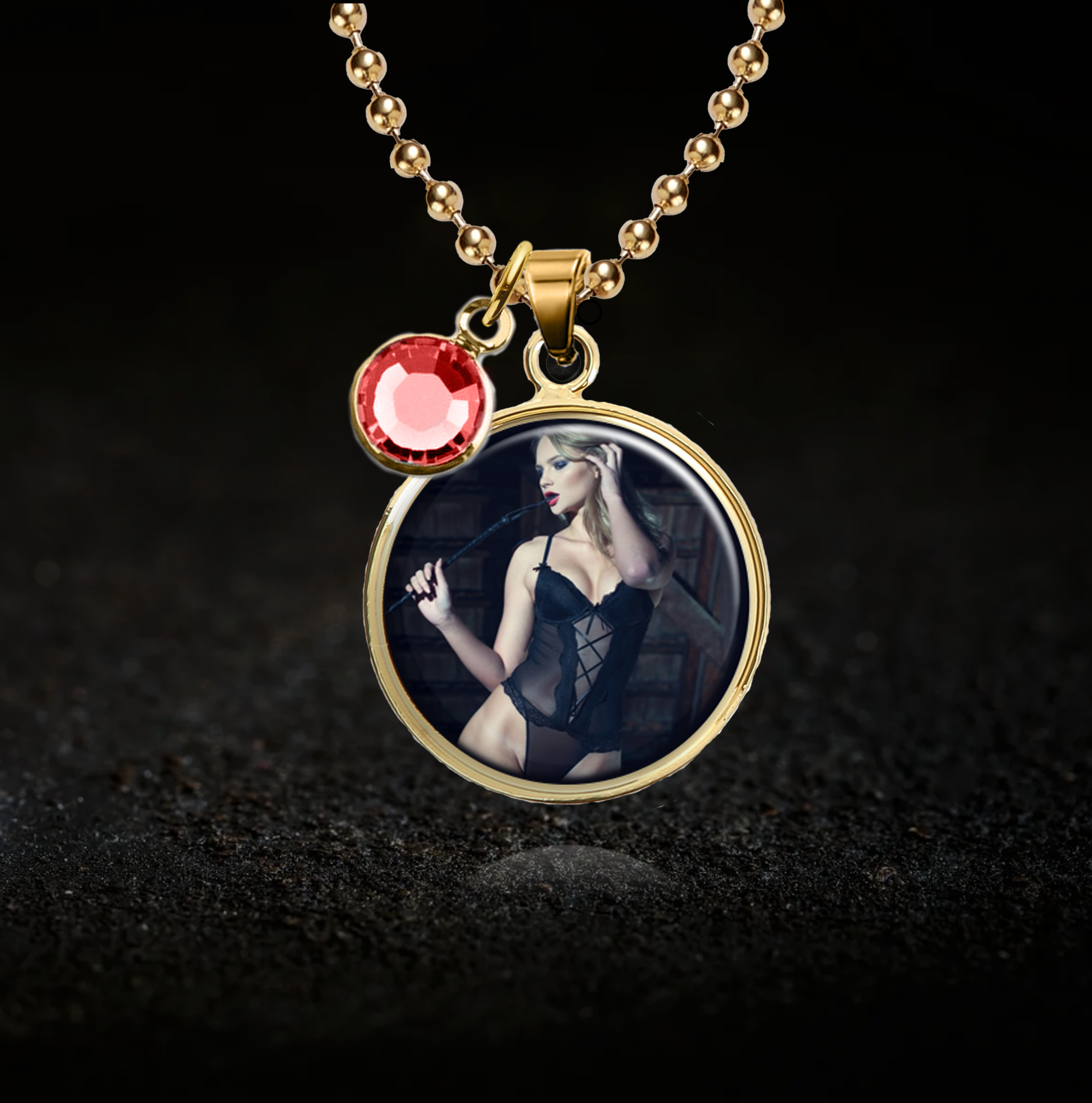 Seductive Mistress, Photo Necklace - Optional Birthstone