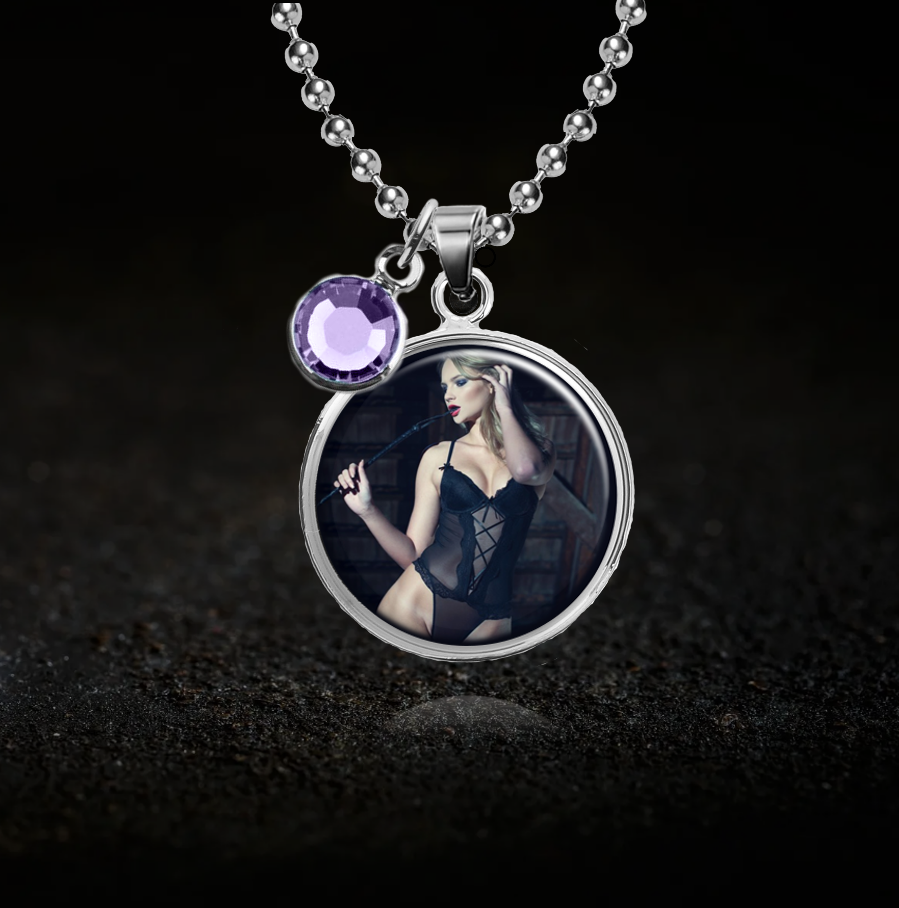 Seductive Mistress, Photo Necklace - Optional Birthstone