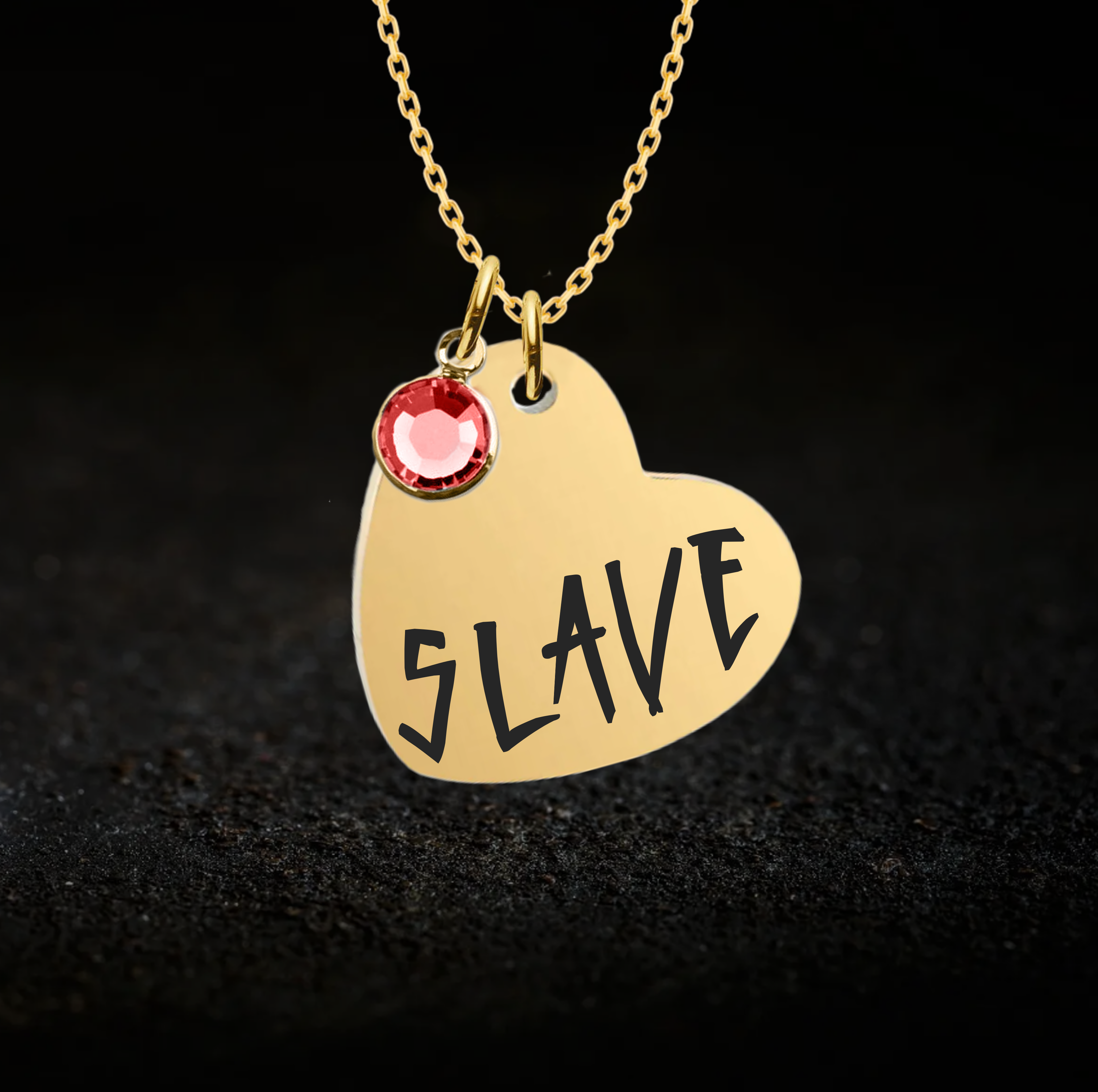 Submissive Slave Heart Necklace - Optional Birthstone