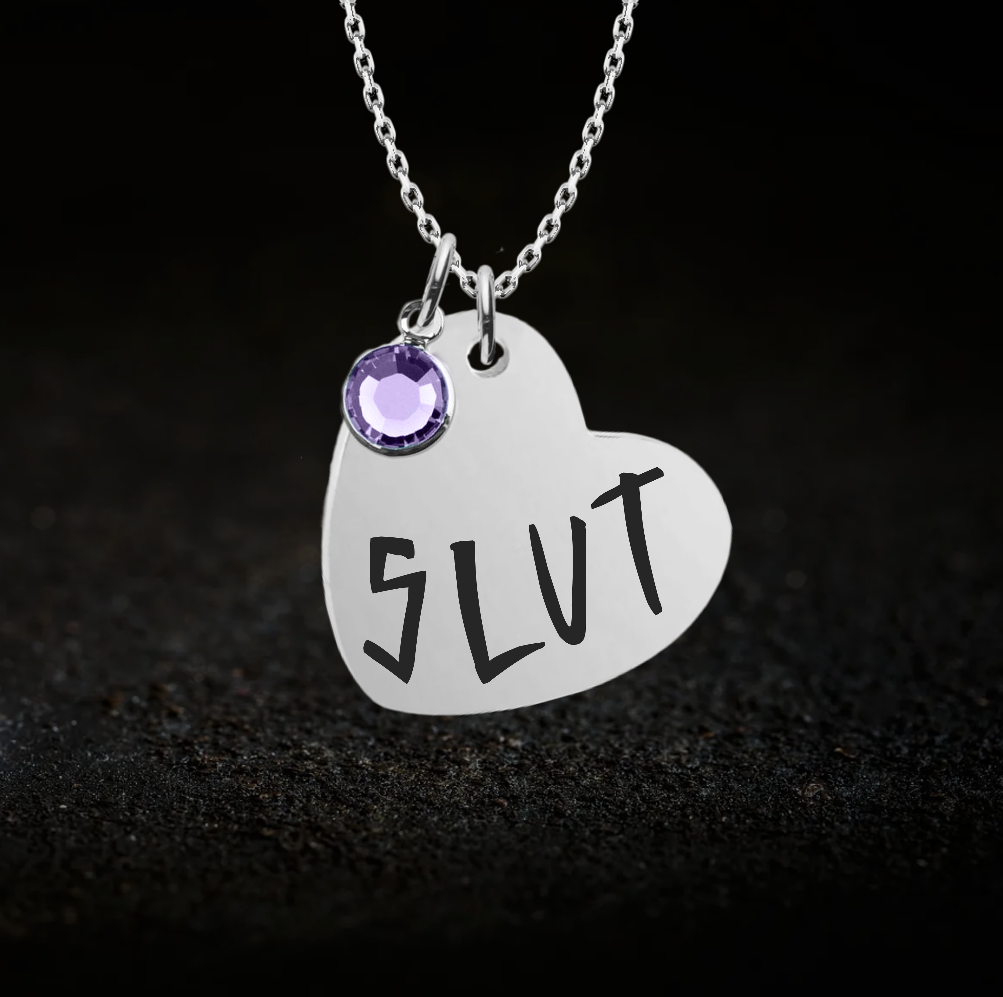 Submissive Slut Heart Necklace, Optional Birthstone