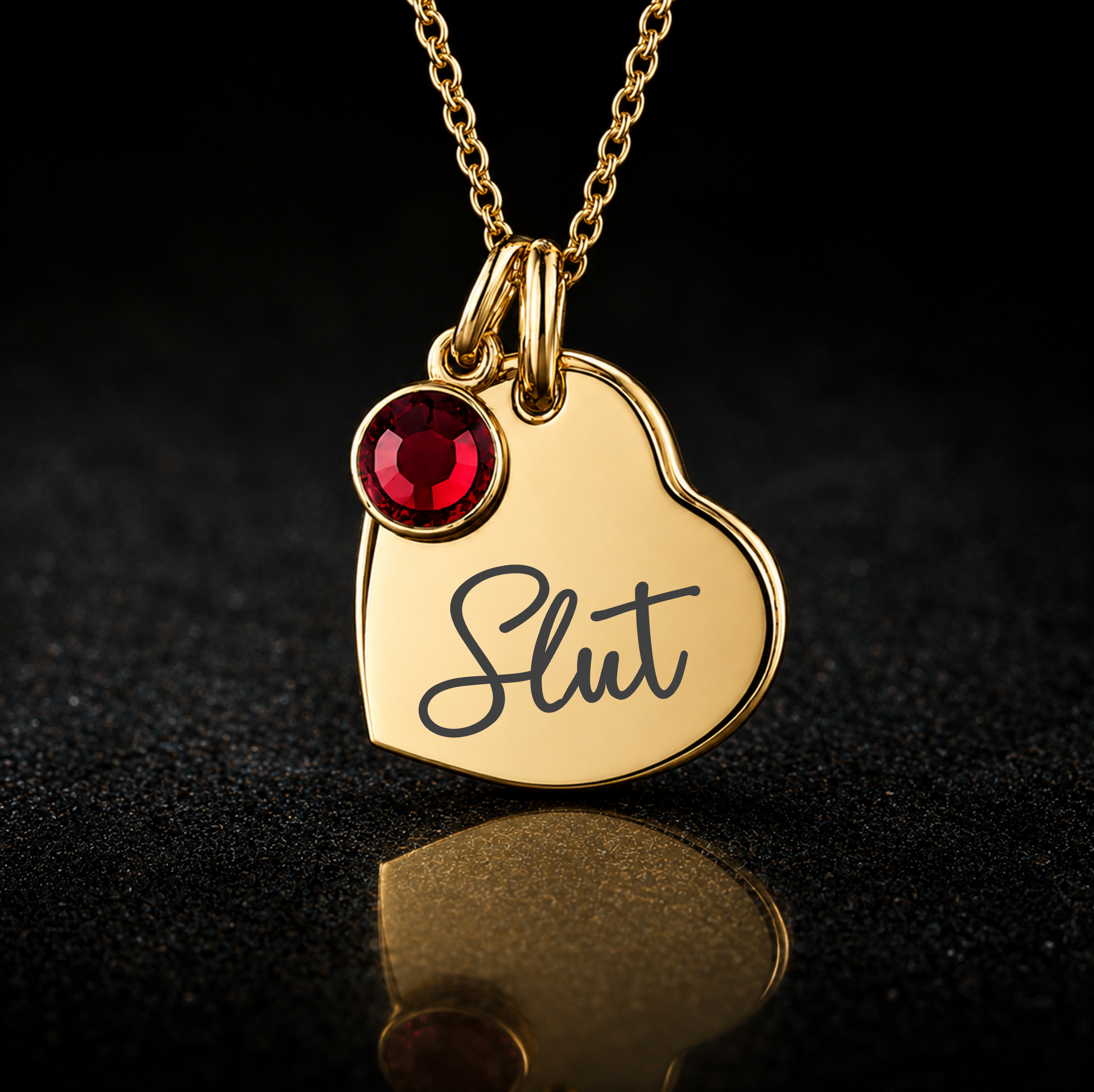 Submissive Slut Heart Necklace, Optional Birthstone