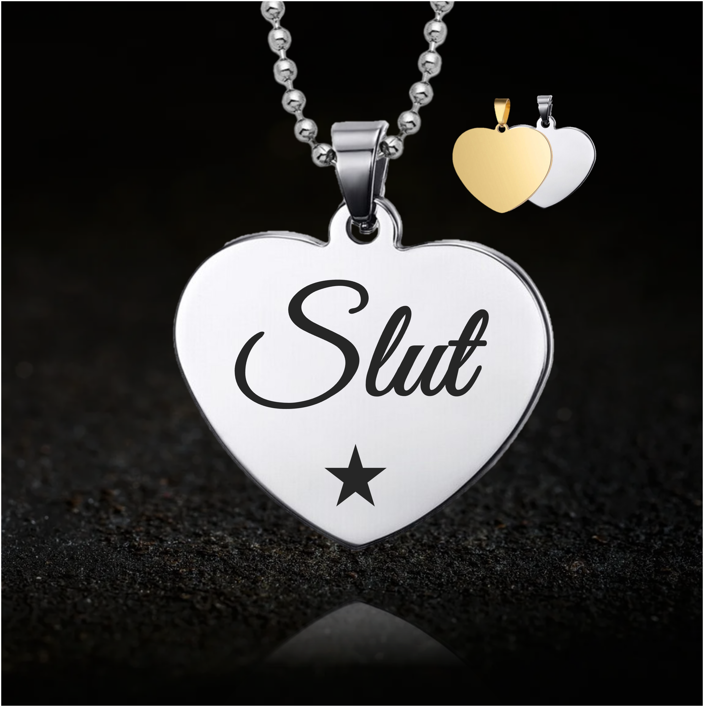 Submissive Slut, BDSM Heart Necklace