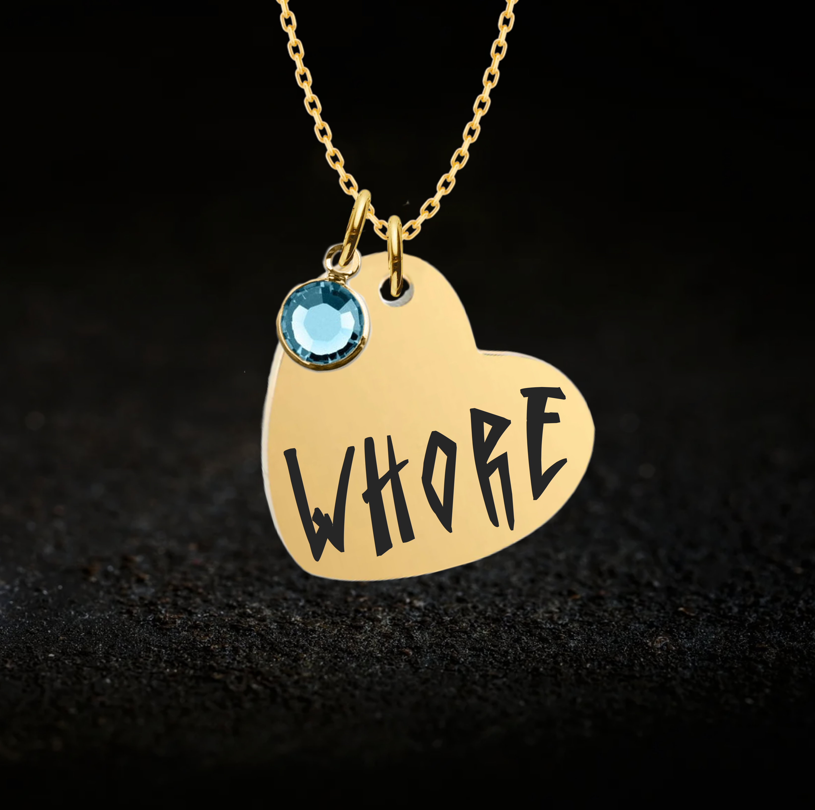 Submissive Whore Heart Necklace, Optional Birthstone