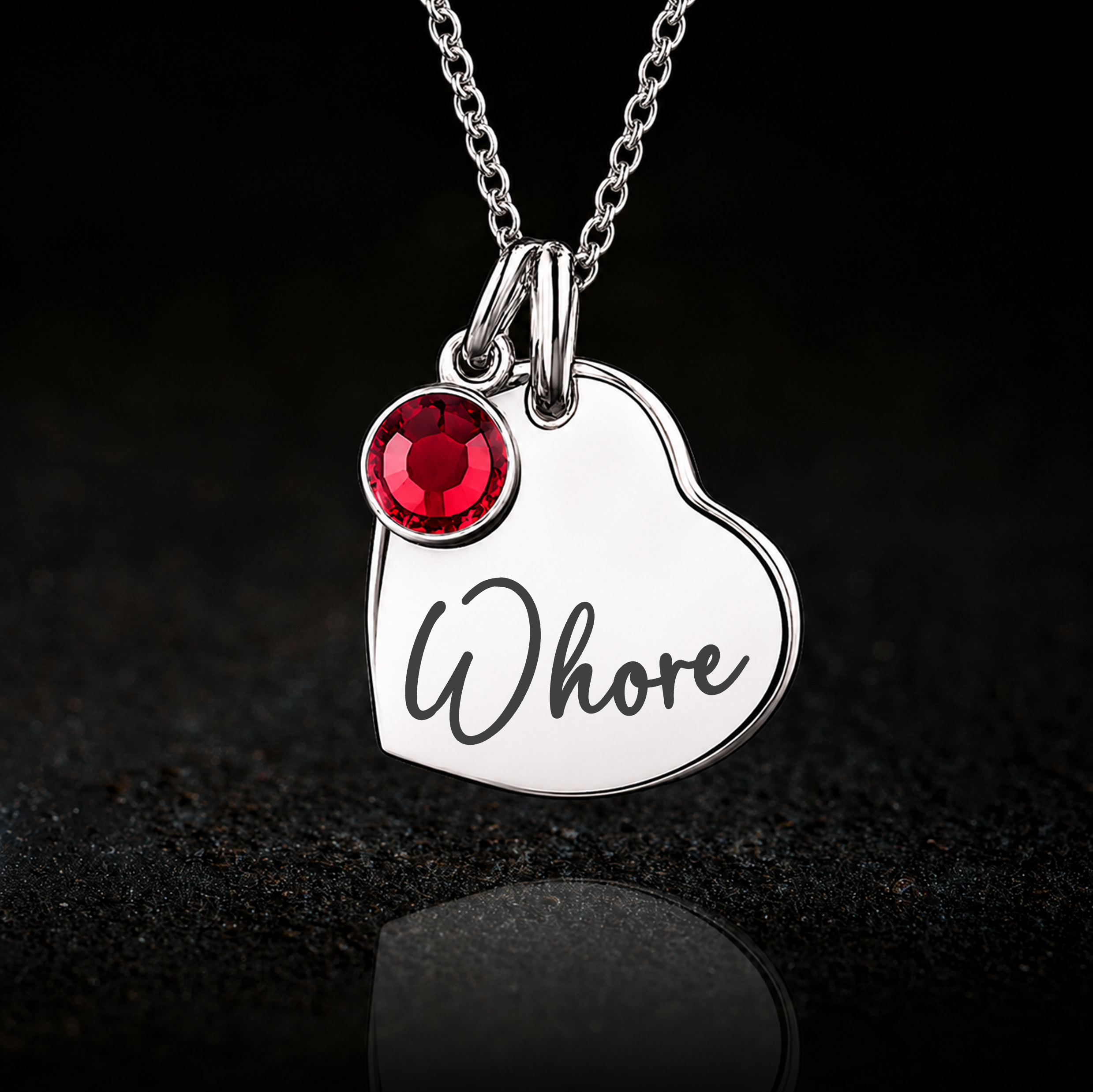 Submissive Whore Heart Necklace, Optional Birthstone