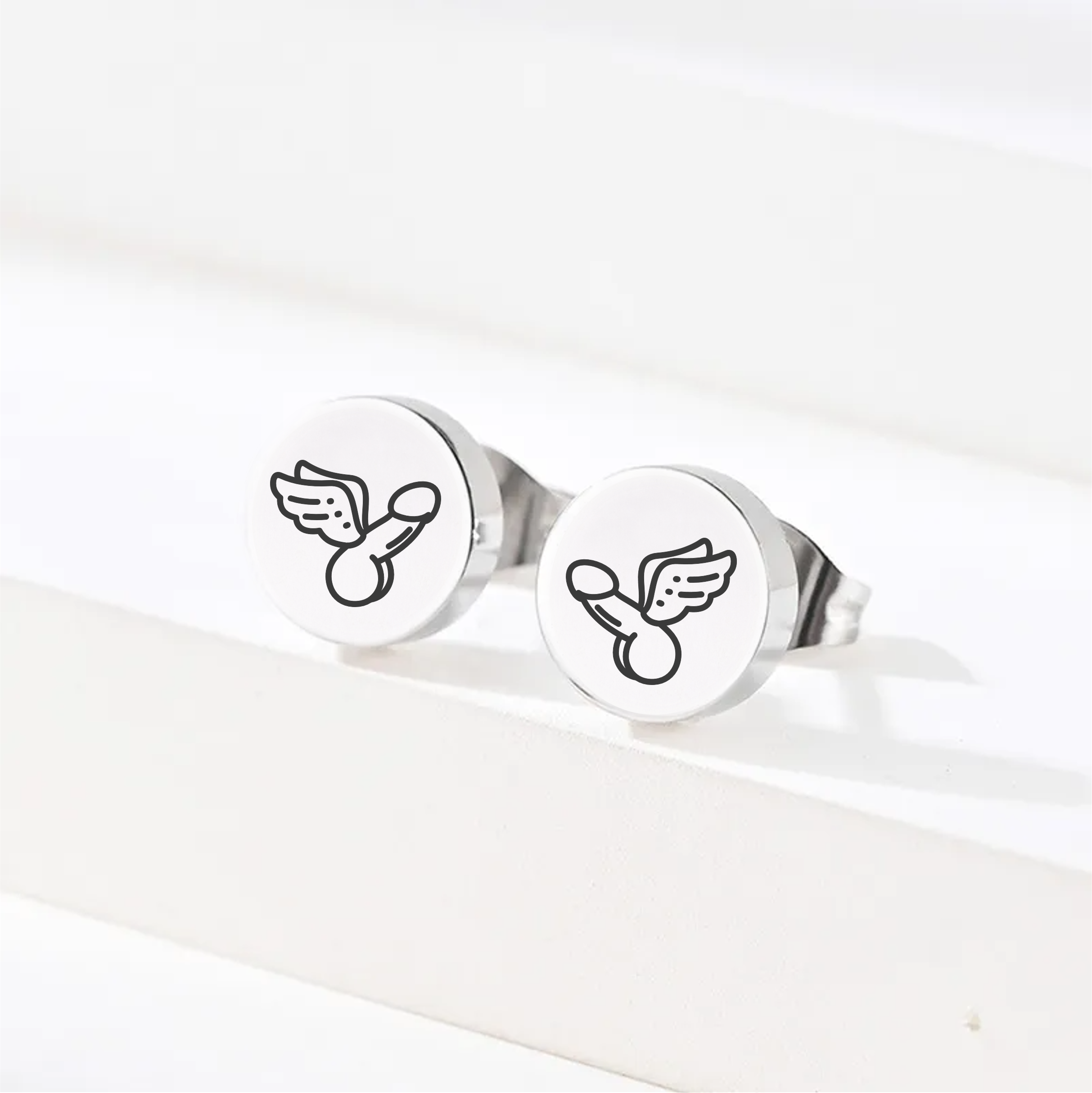 Winged Penis, Stud Earrings