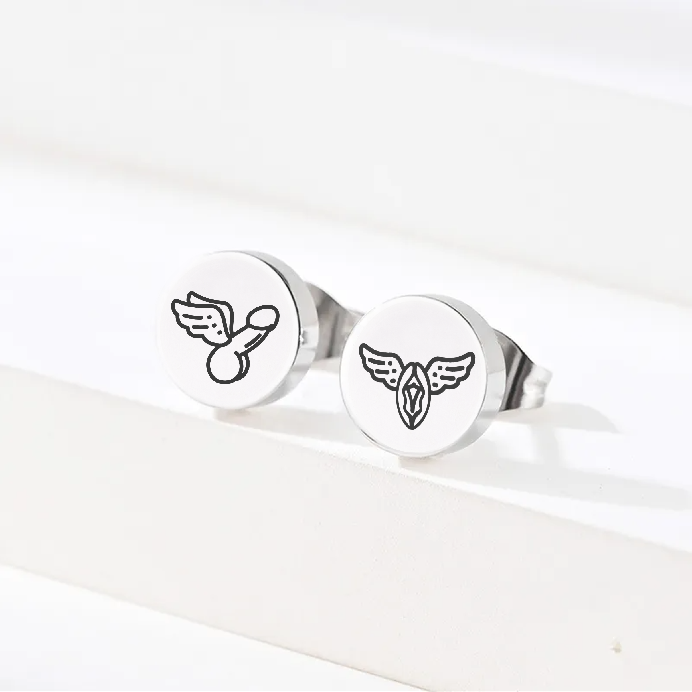 Winged Penis and Vagina, Stud Earrings