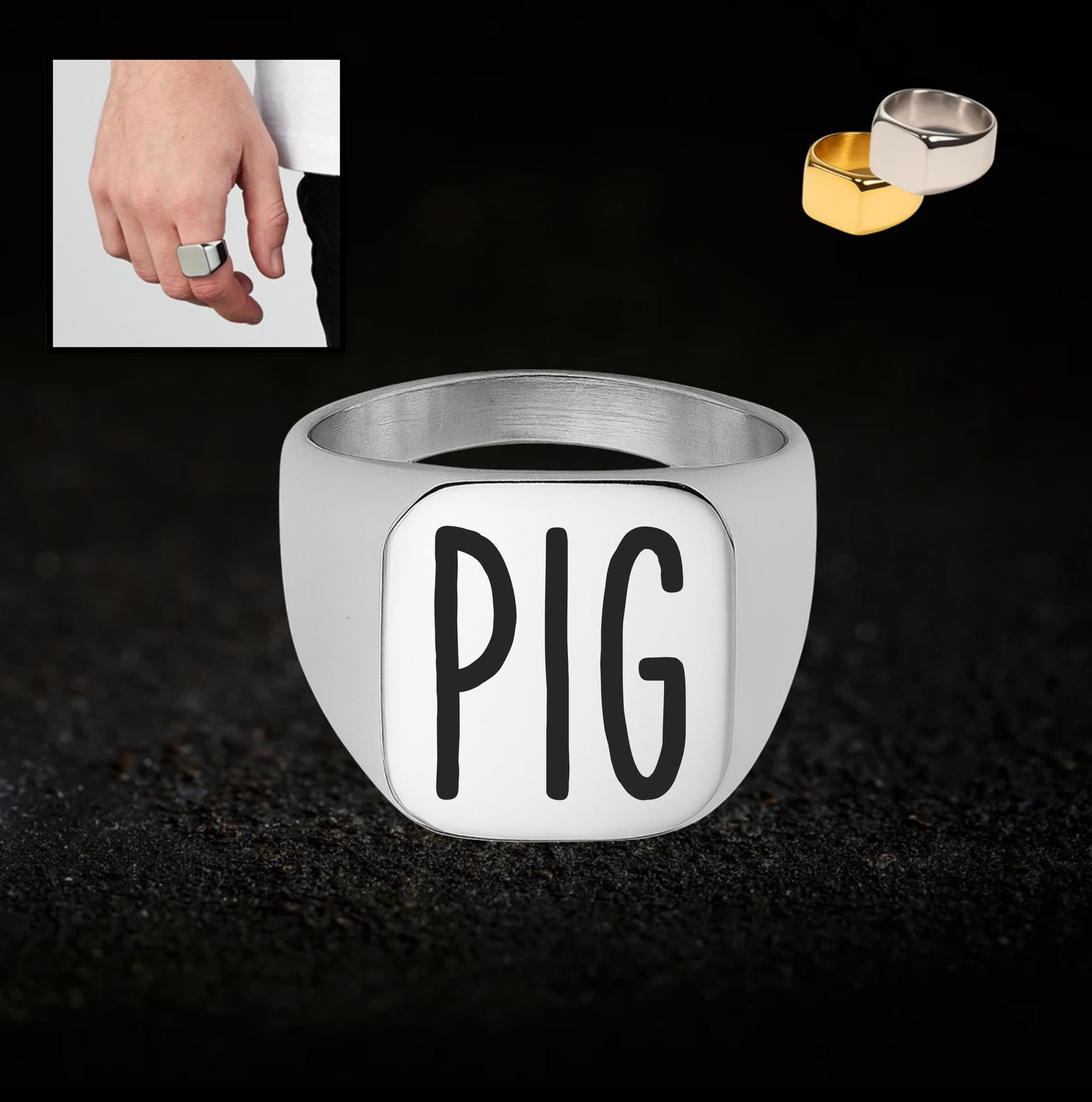 Statement Pig Engraved Ring