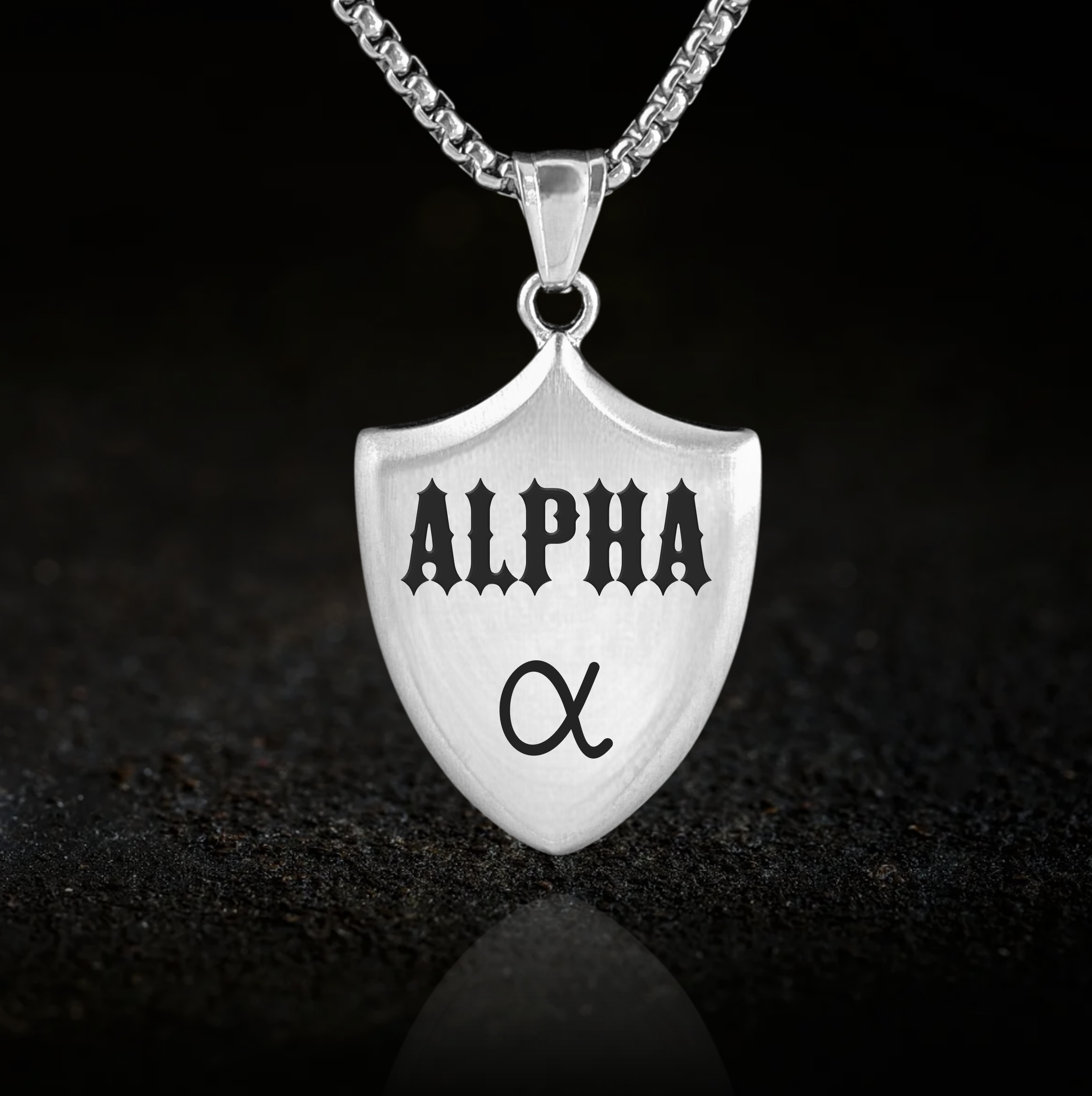 Alpha, Shield Pendant Necklace