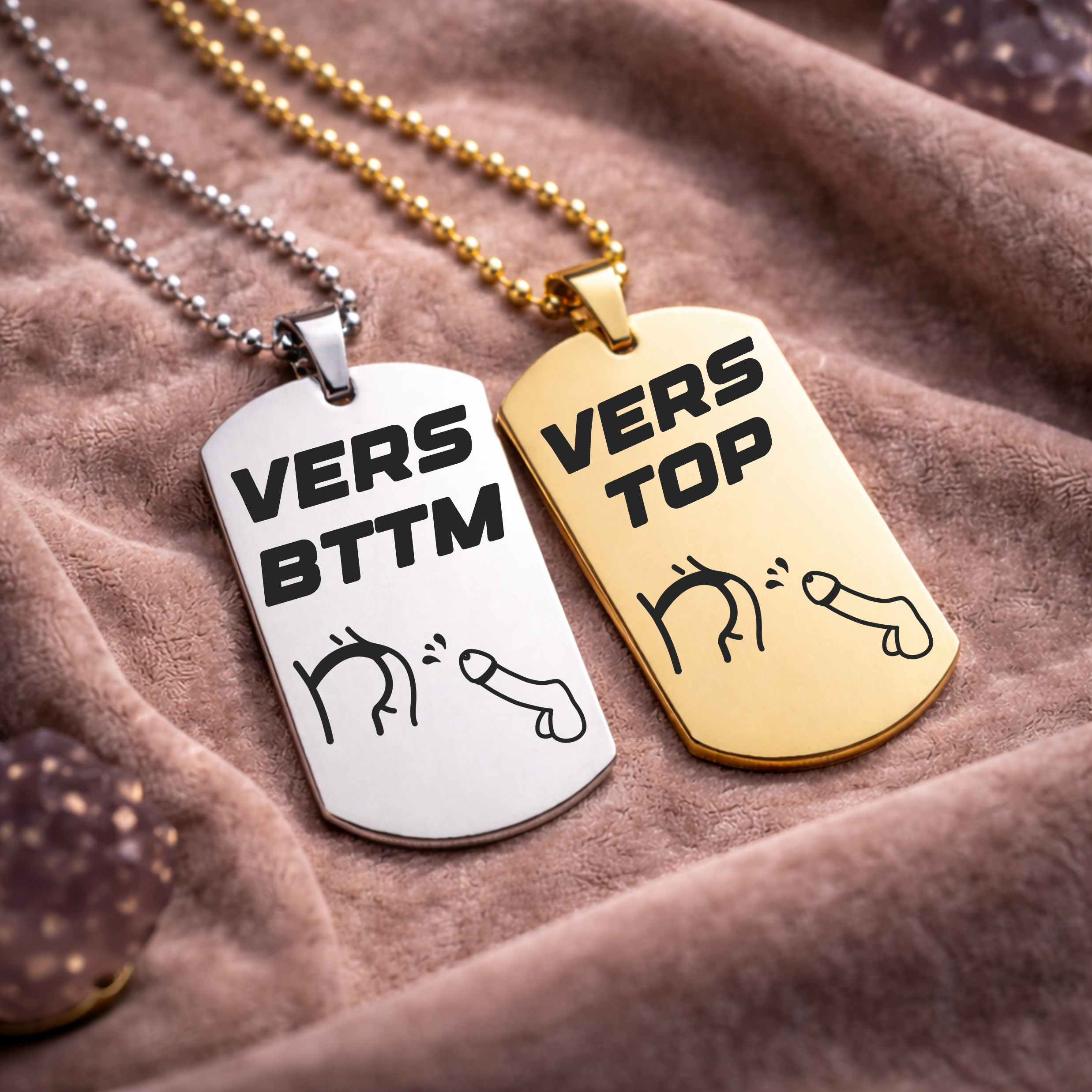 Vers BTTM and Vers Top engraved gay fetish necklace stainless steel dog tag pendant