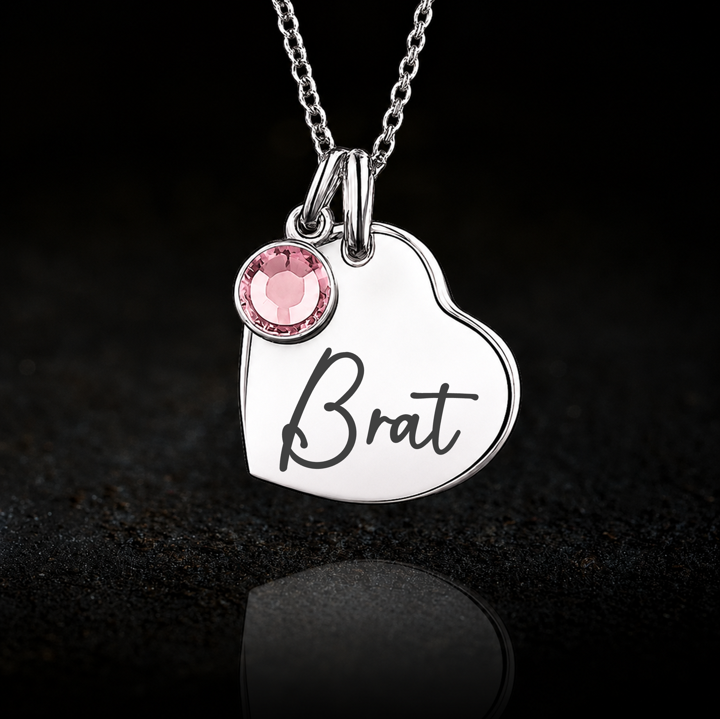 Submissive Brat Heart Necklace, Optional Birthstone
