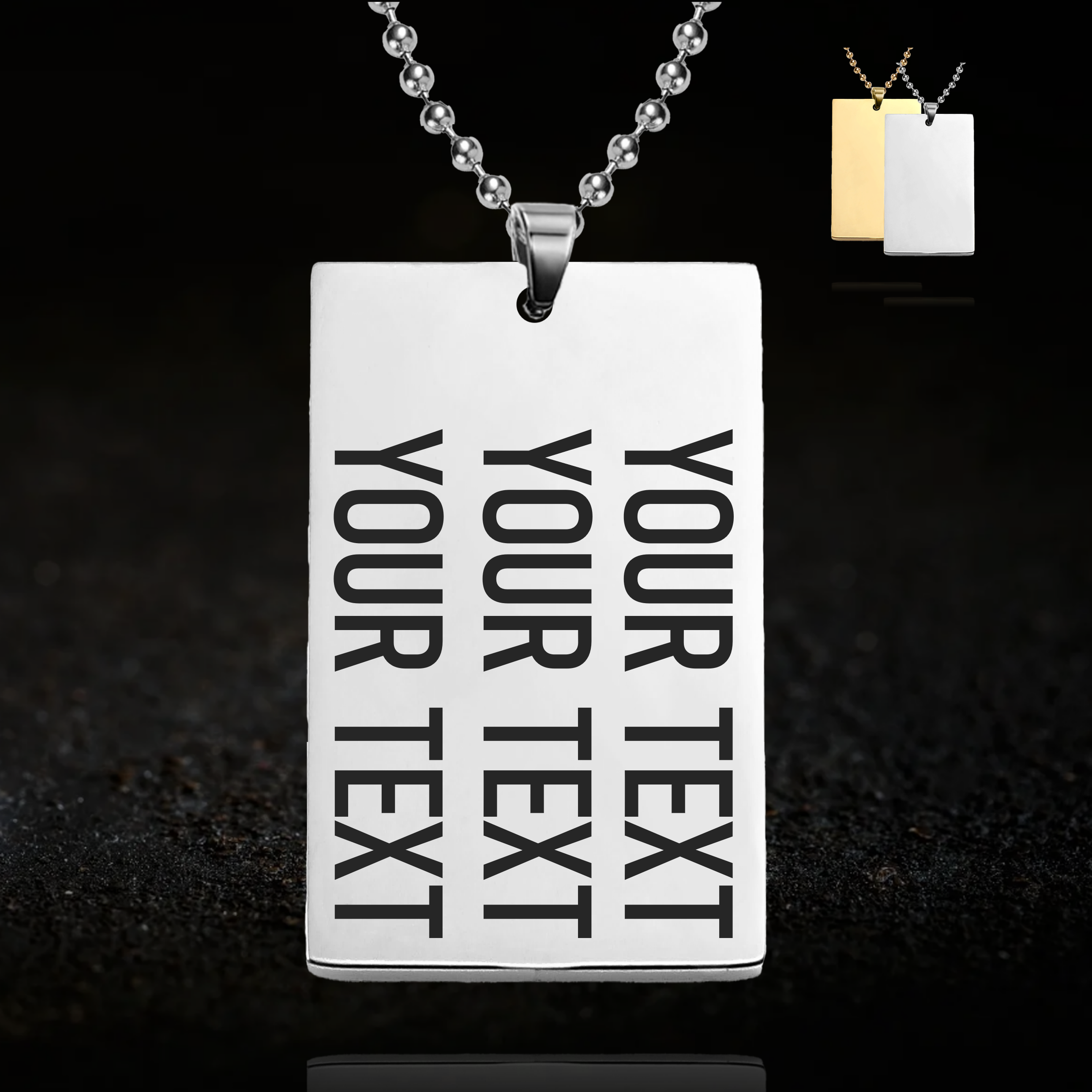 Custom Text, Large Rectangle Necklace (3 rows of text)