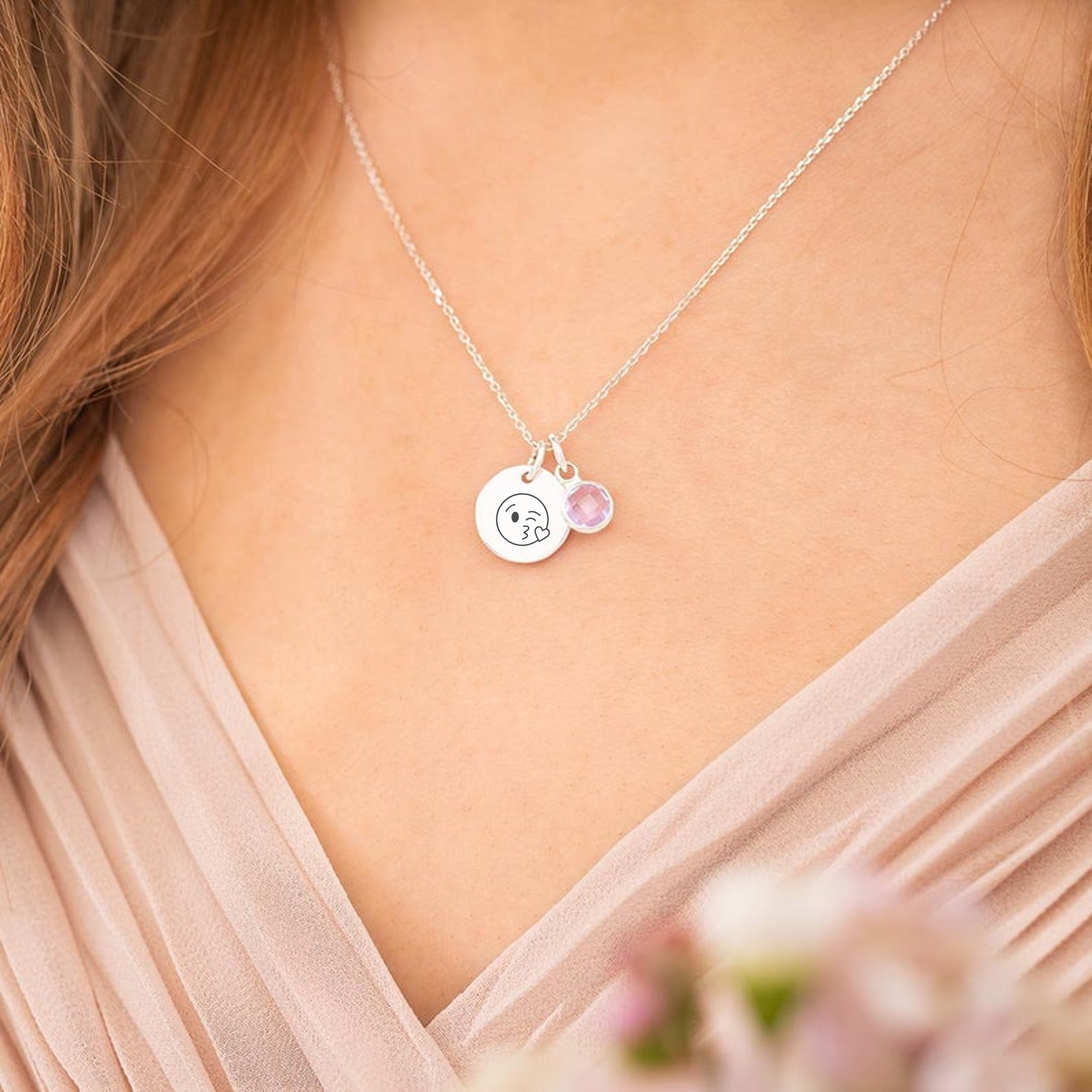 Emoji, Birth stone Necklace - Choice of Emojis