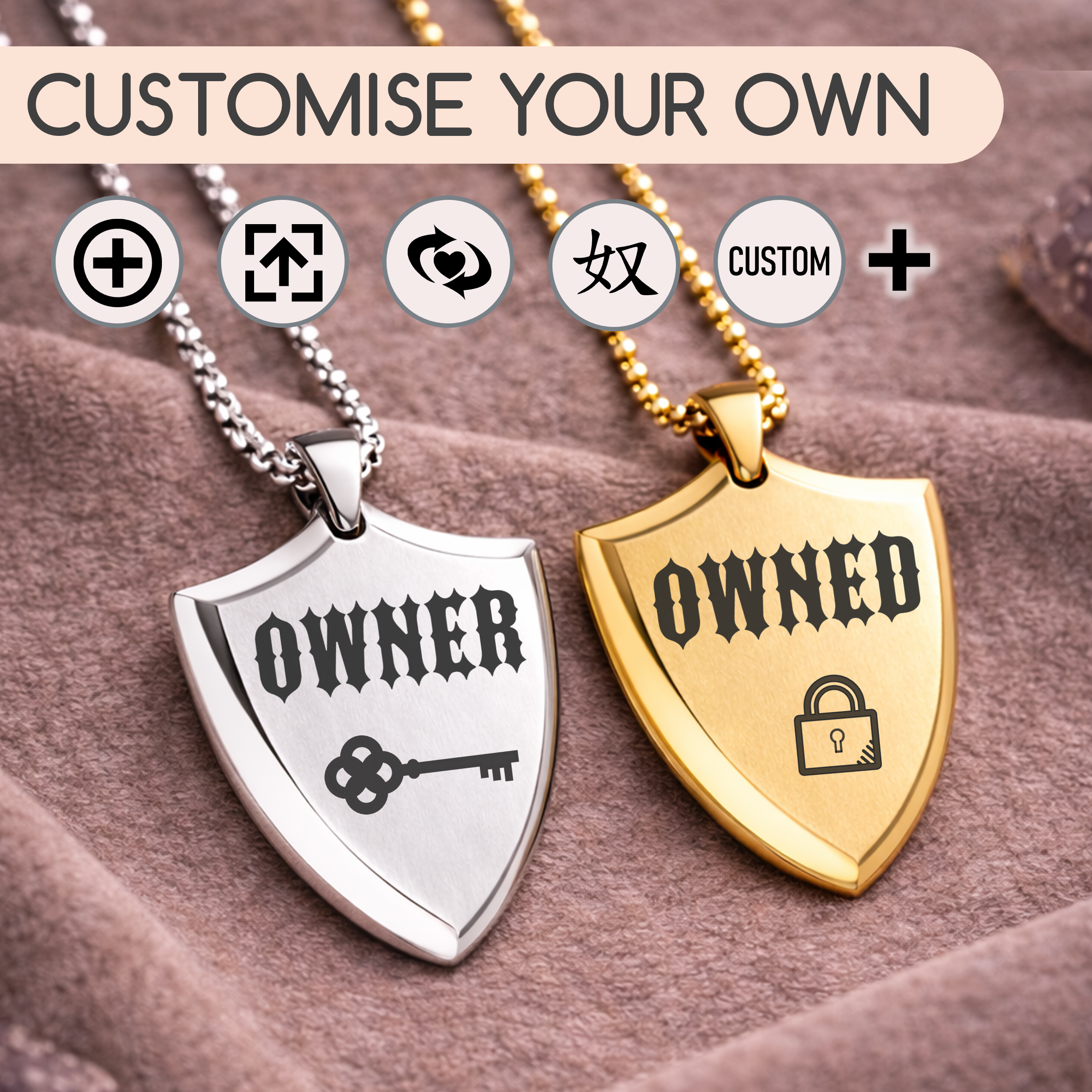 Create your own - Custom Shield Pendant with Optional Text - Single or Set of 2