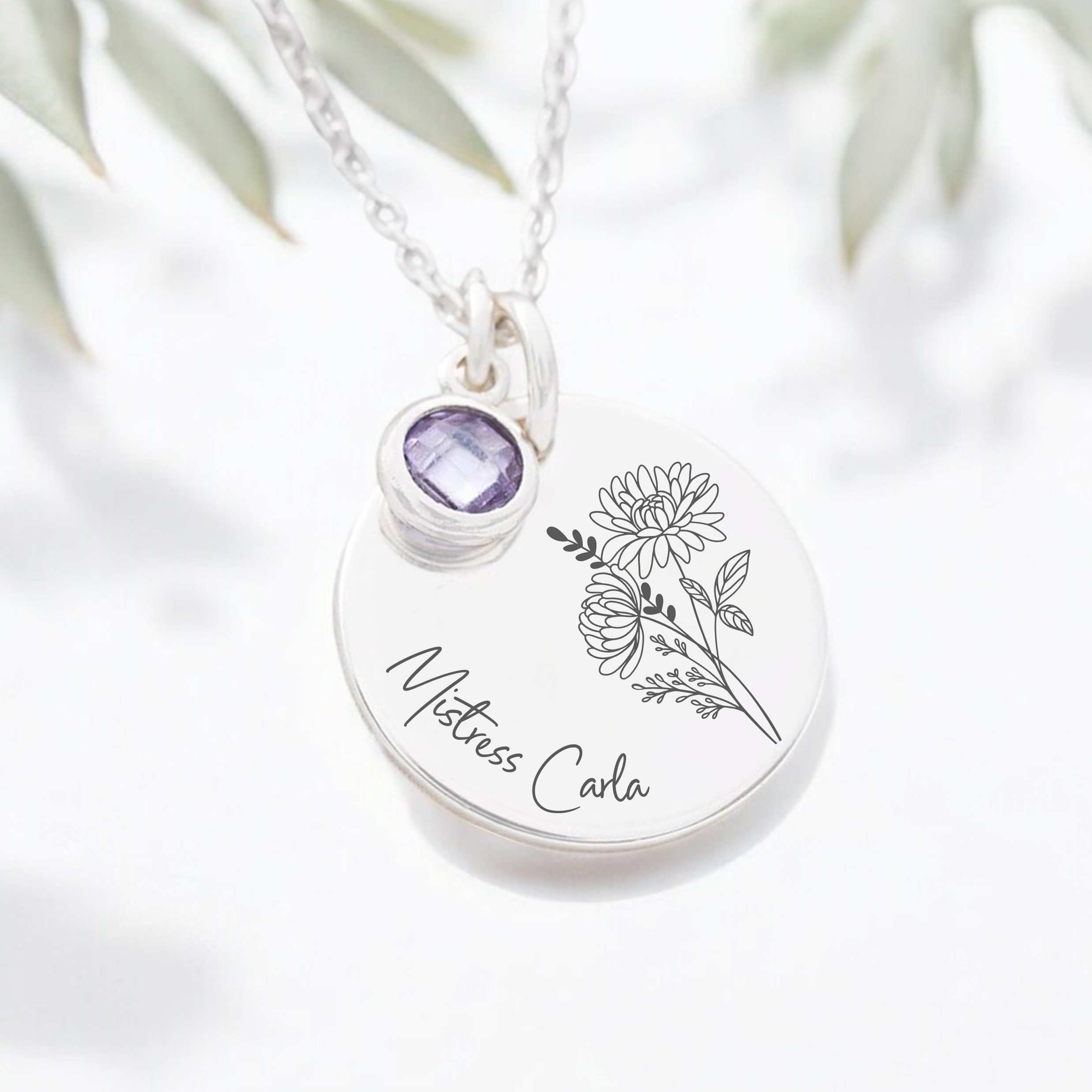 Personalised Hybrid, Birth Flower Necklace
