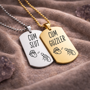Cum Slut and Cum Guzzler engraved kink roleplay necklace set BDSM accessory