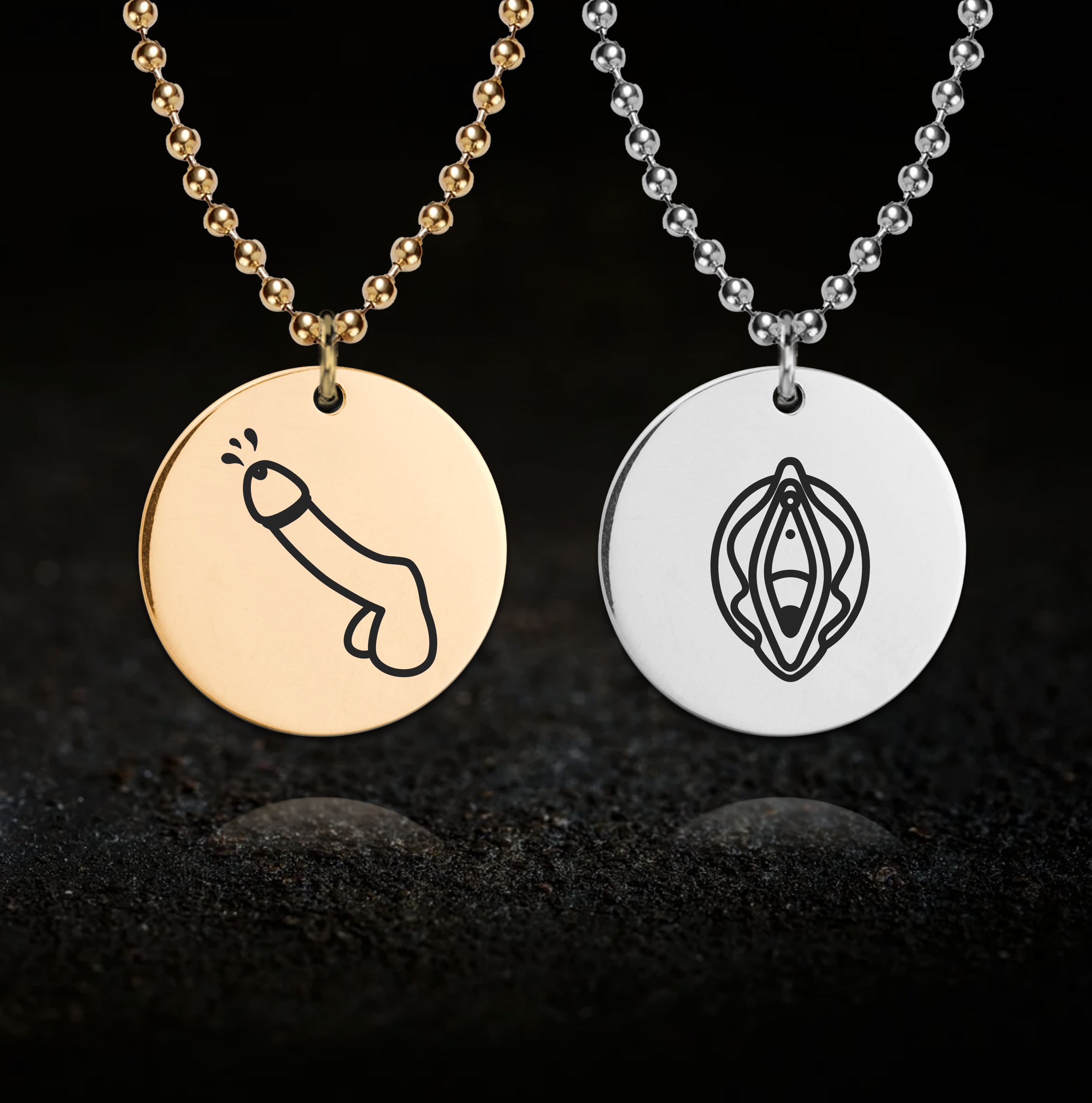 Couple's Fetish Necklace Set - Penis and Vagina Pendants