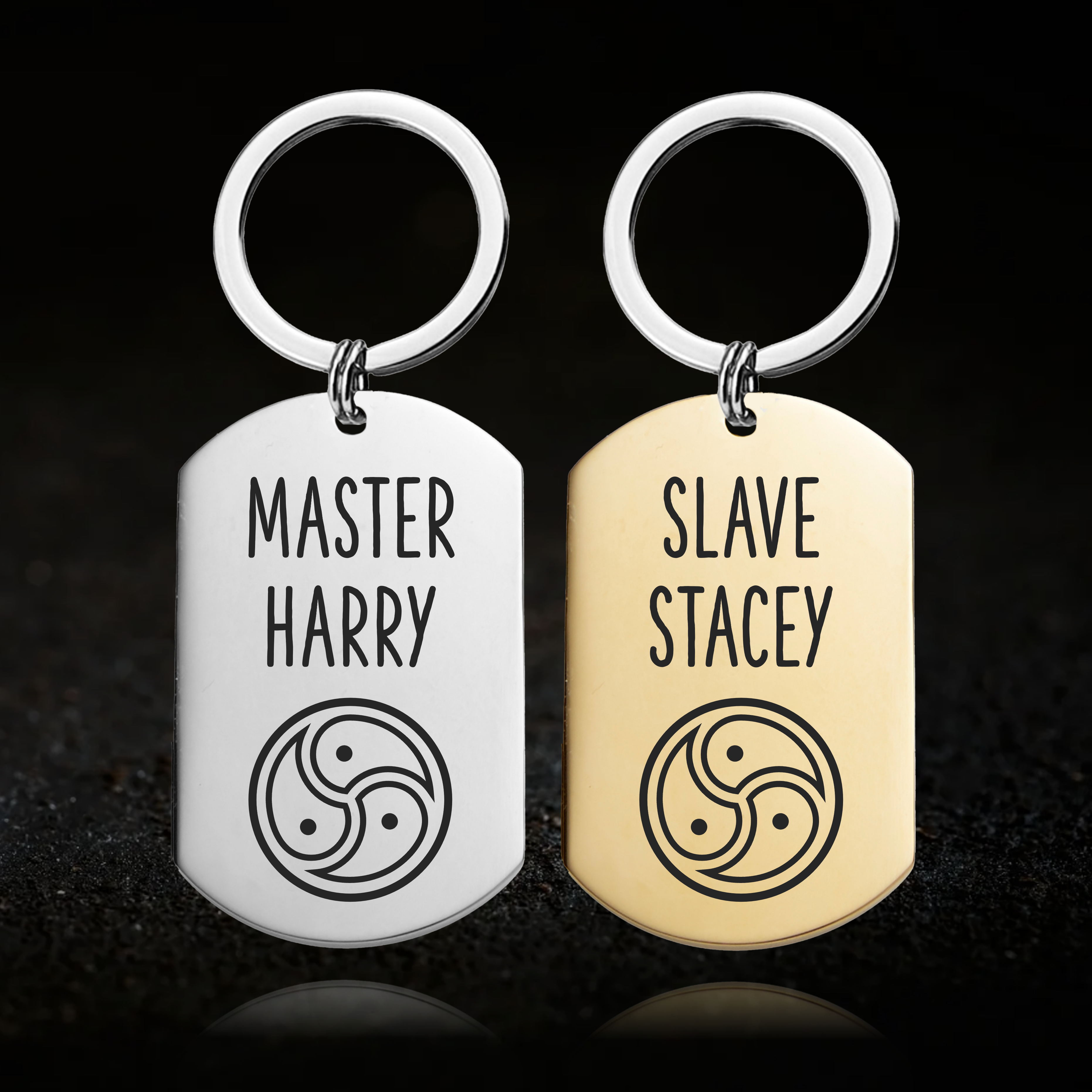 Personalised BDSM Triskelion Master and Slave, Keyring Set