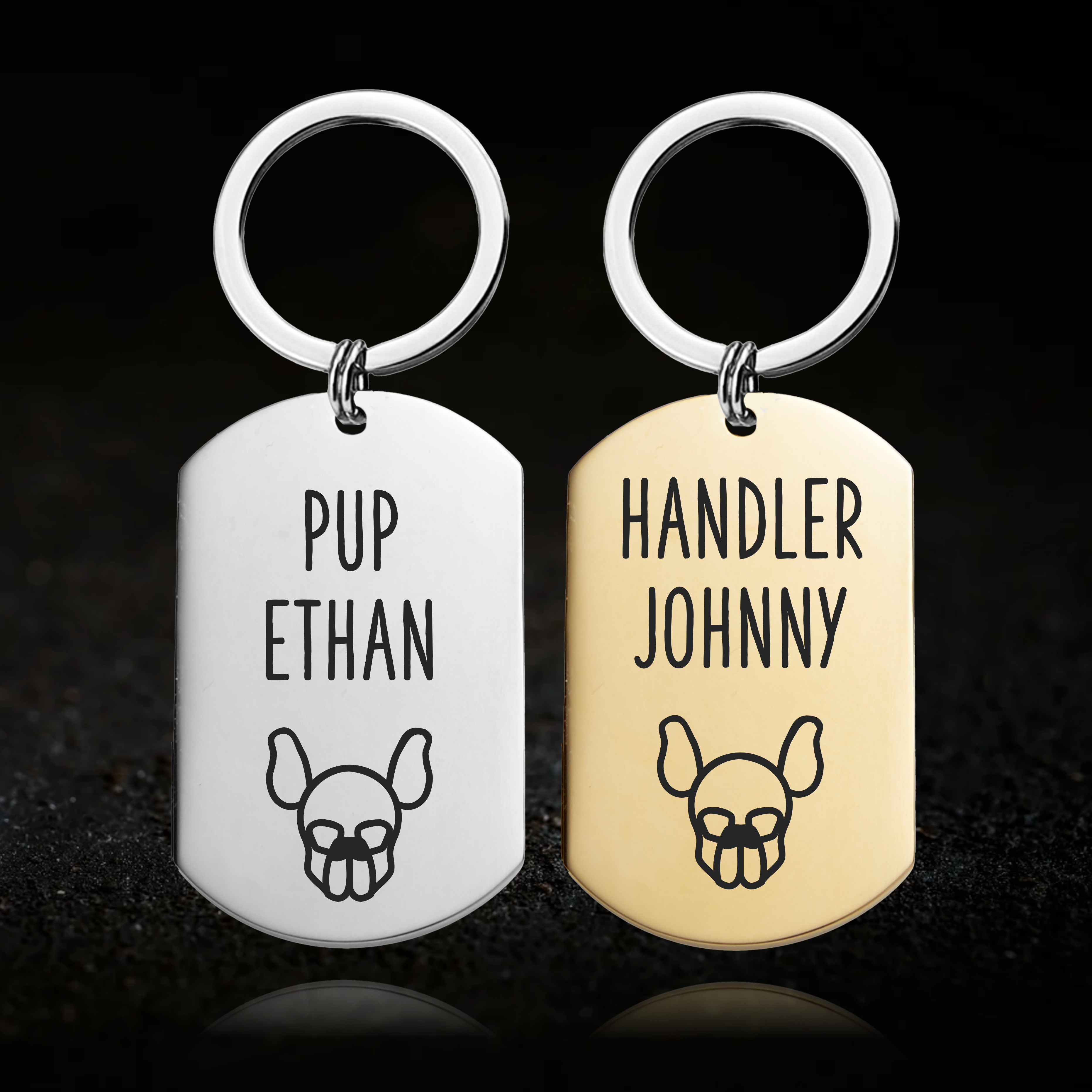 Personalised Pup and Handler, Keyring Set