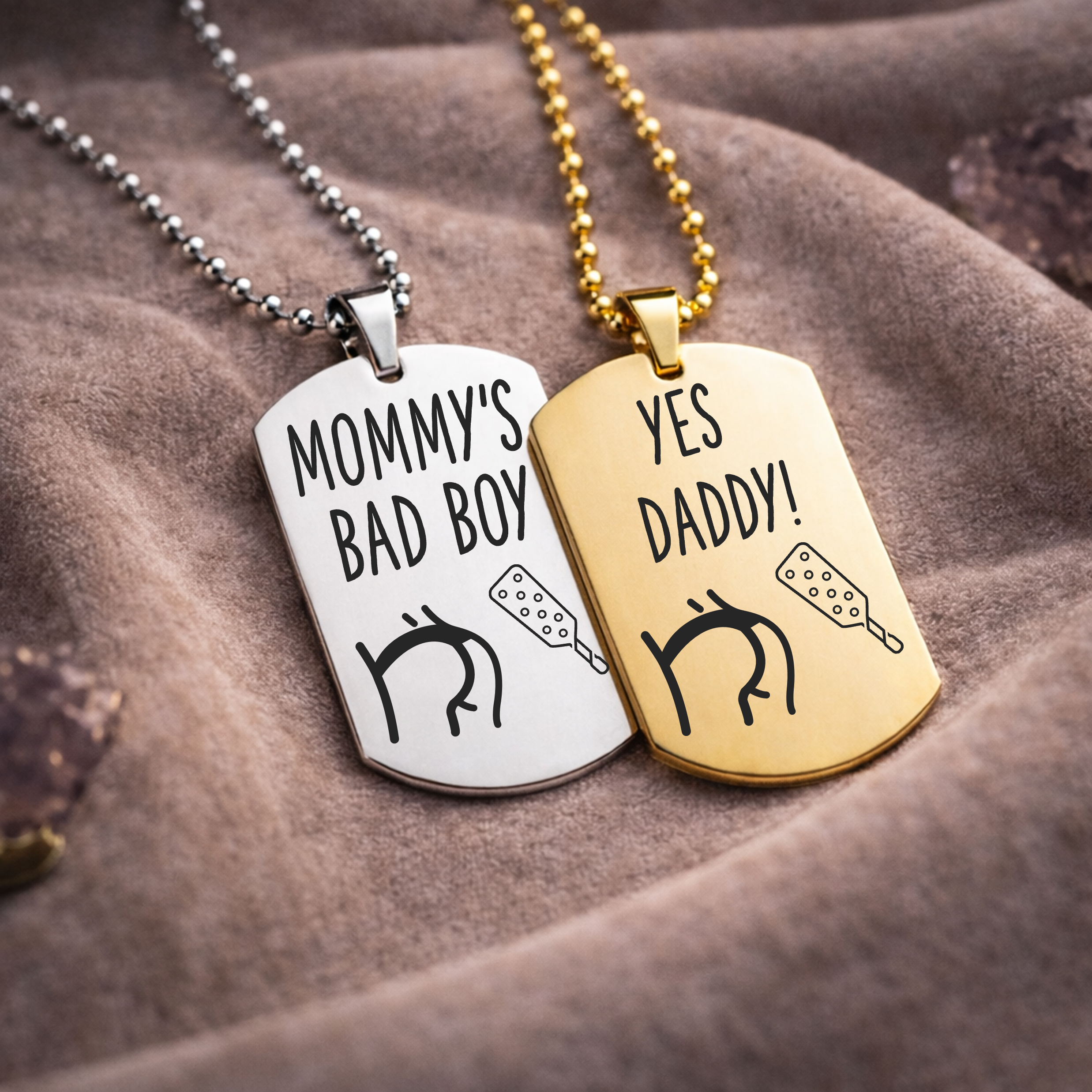 Mommy’s Bad Boy and Yes Daddy engraved BDSM roleplay necklace stainless steel dom sub jewellery