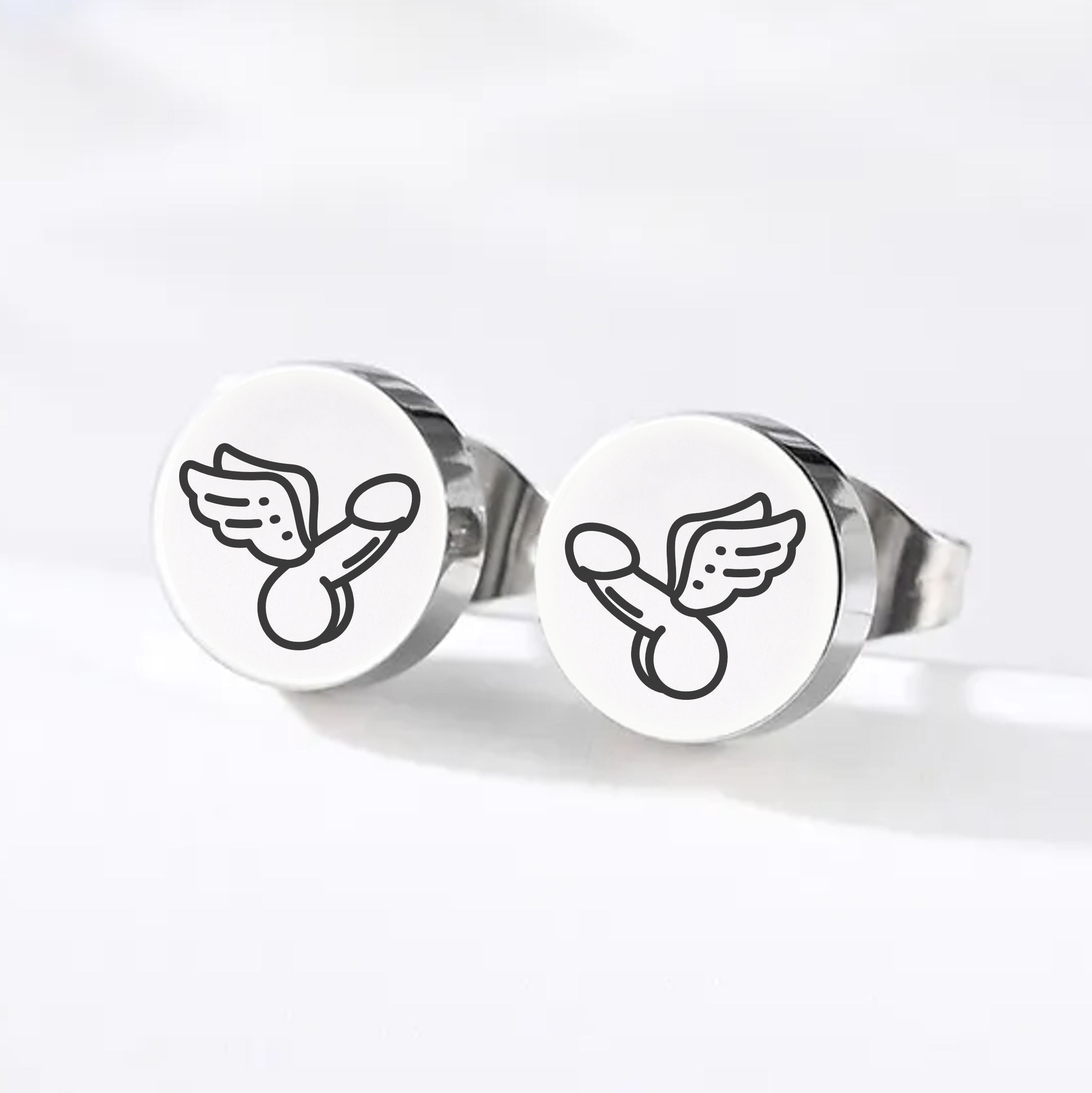 Winged Penis, Stud Earrings